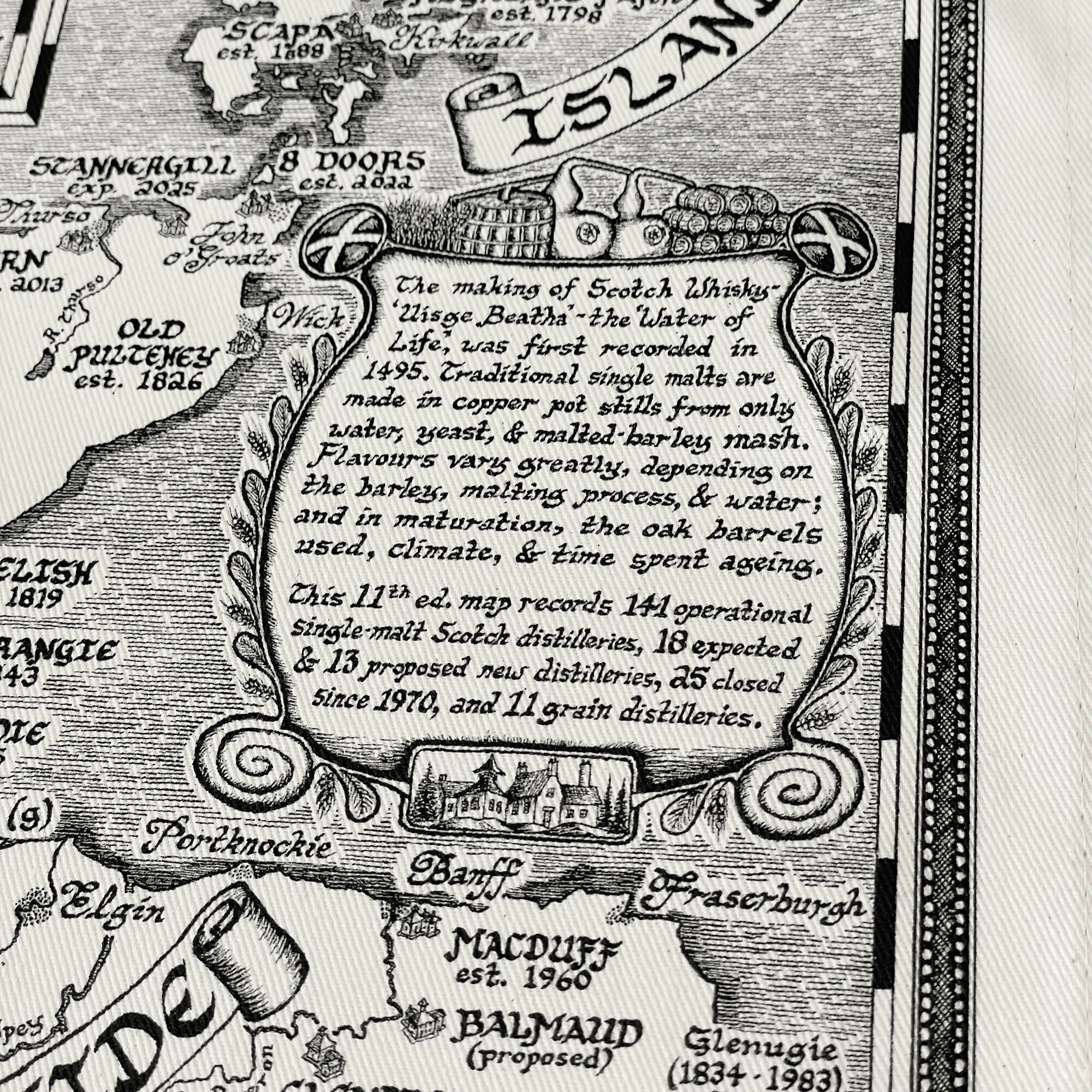 Scotland Whisky Map Tea Towel