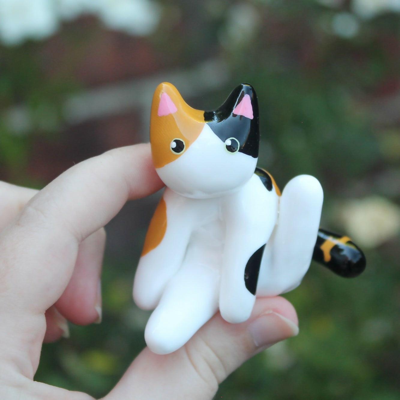 Handmade Polymer Clay Sitting Cat Figure - Calico