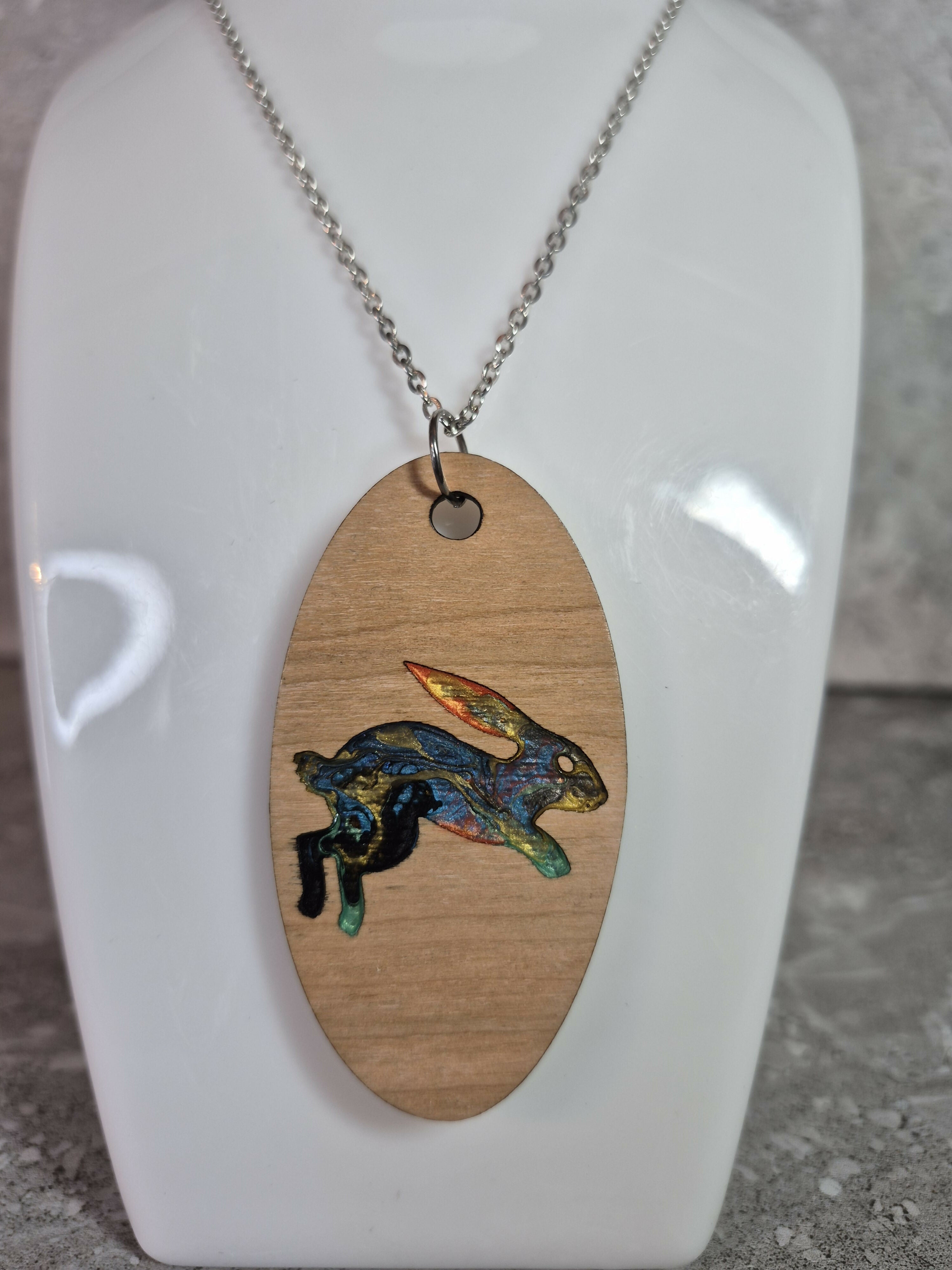 Unique Handcrafted Cherry Veneered Oval Wooden Pendant