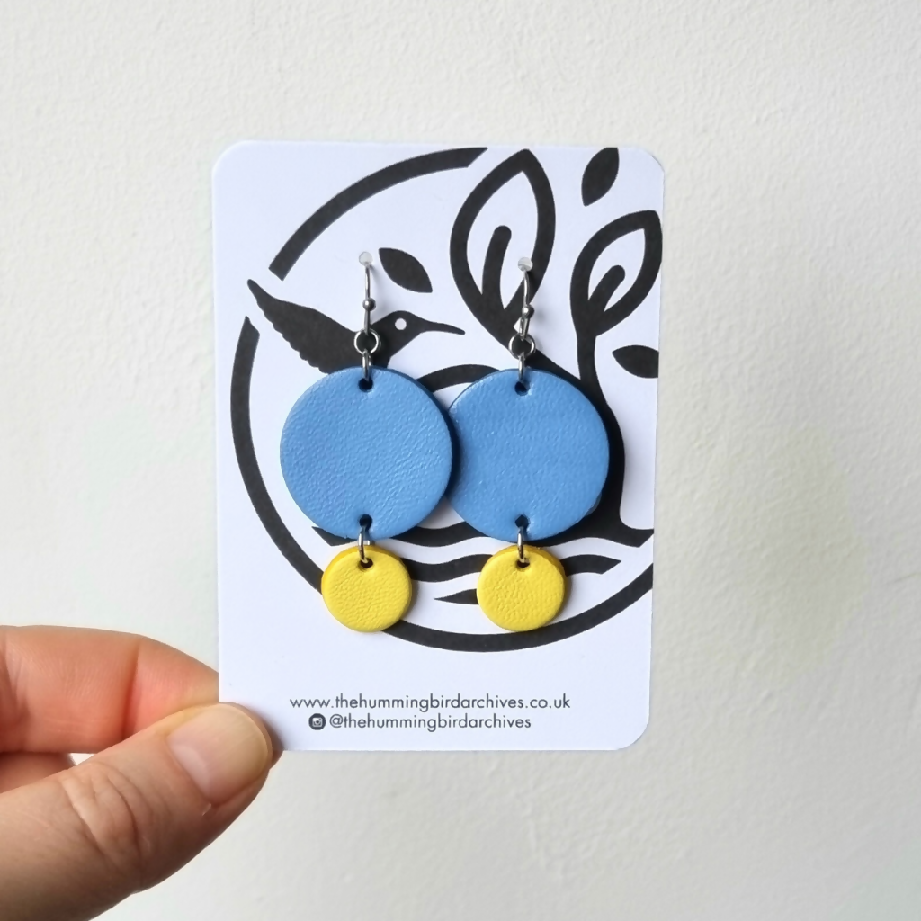 Blue and Yellow Circle Earrings