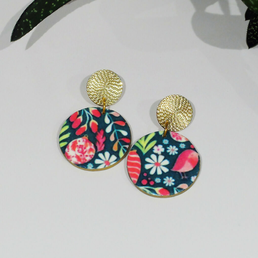 Christmas Print Statement Earrings - Handmade Polymer Clay - Polly Plant