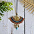 All-Seeing Eye Necklace; Turquoise Crystal Macramé Pendant With Handcrafted Brass Spiral Wire-Art