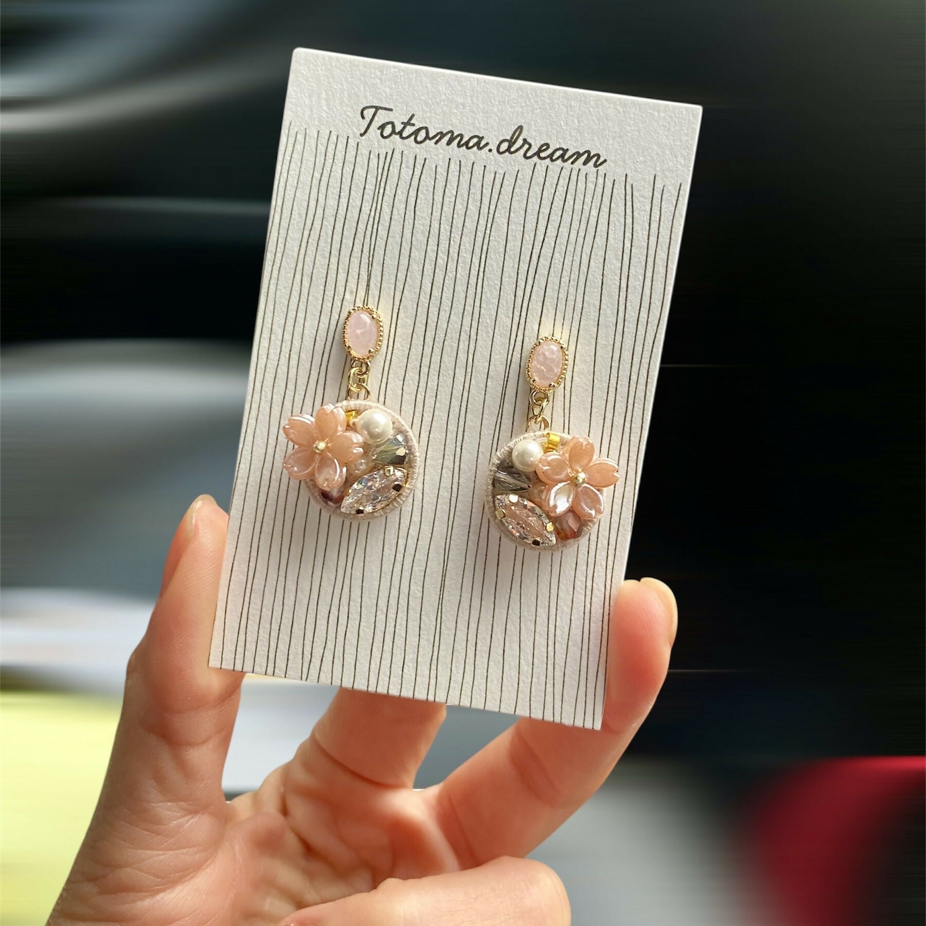Marble Stud Crystal Embroidery Earrings