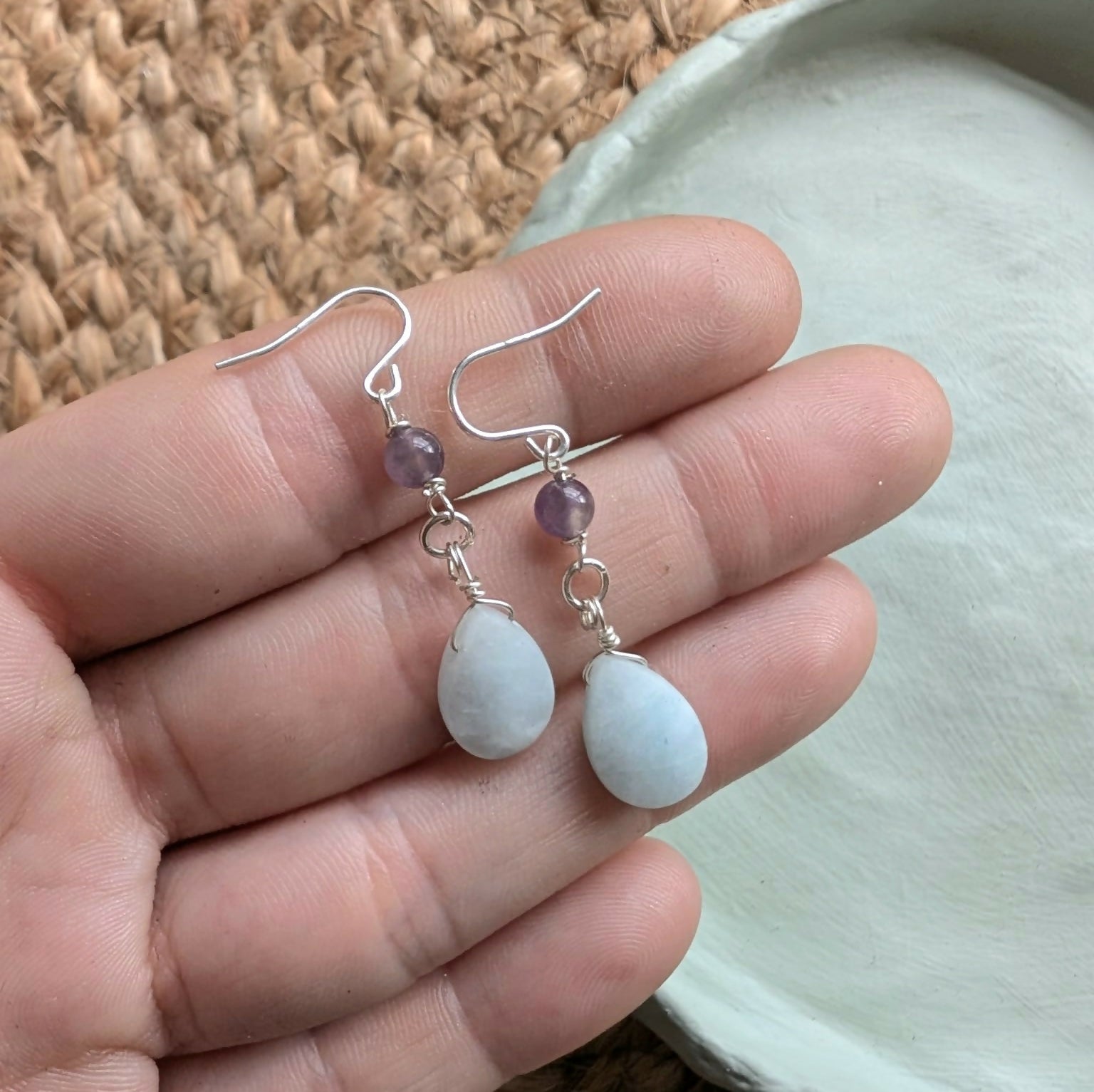 Sterling Silver Aquamarine & Amethyst Dangle Earrings