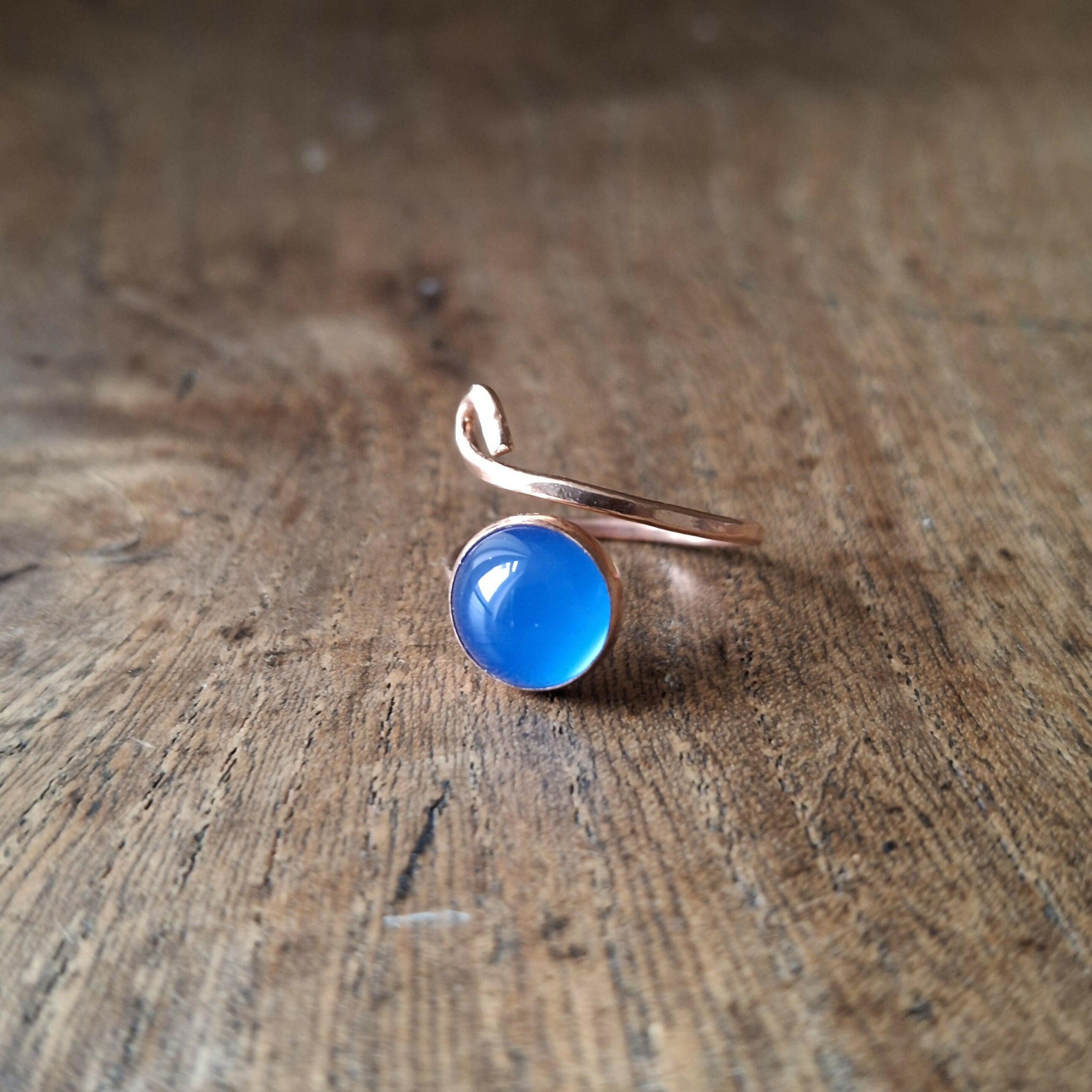 Handmade Adjustable Copper Blue Agate Ring Size O