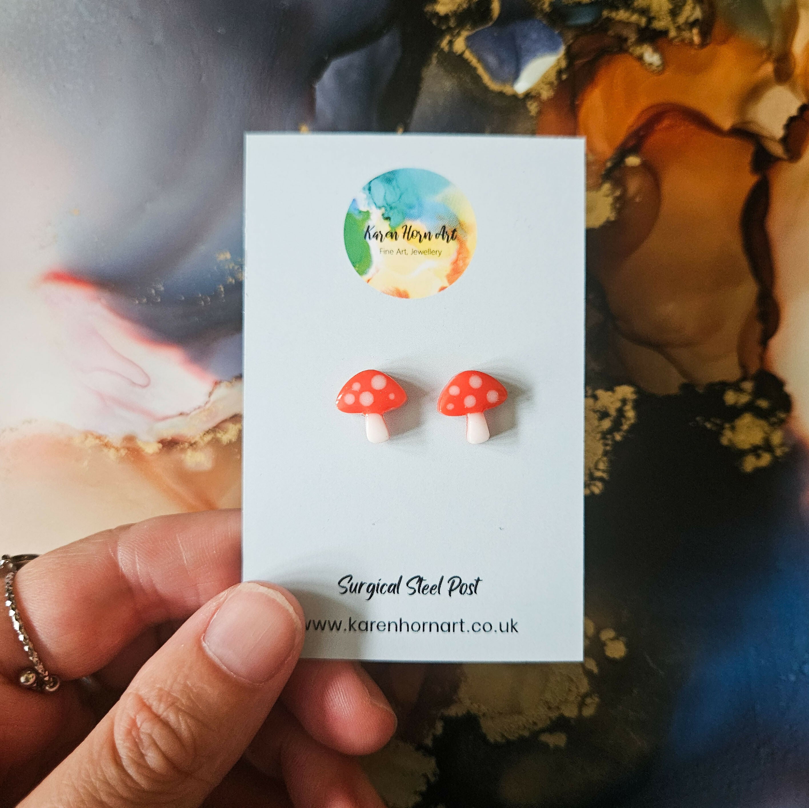 Handmade Orange Toadstool Mushroom Resin Stud Earrings