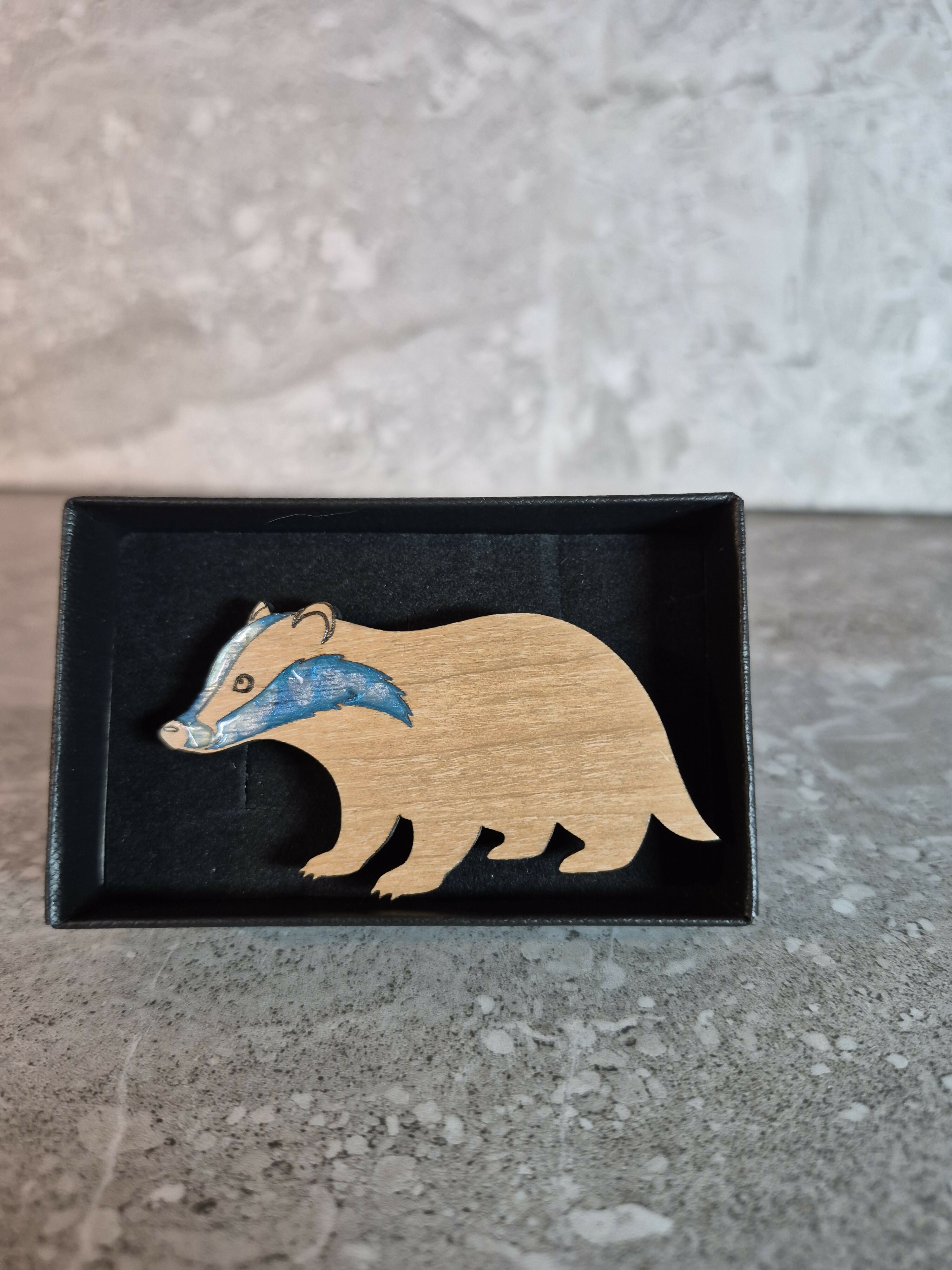 Handcrafted Cherry Veneered Badger Pin