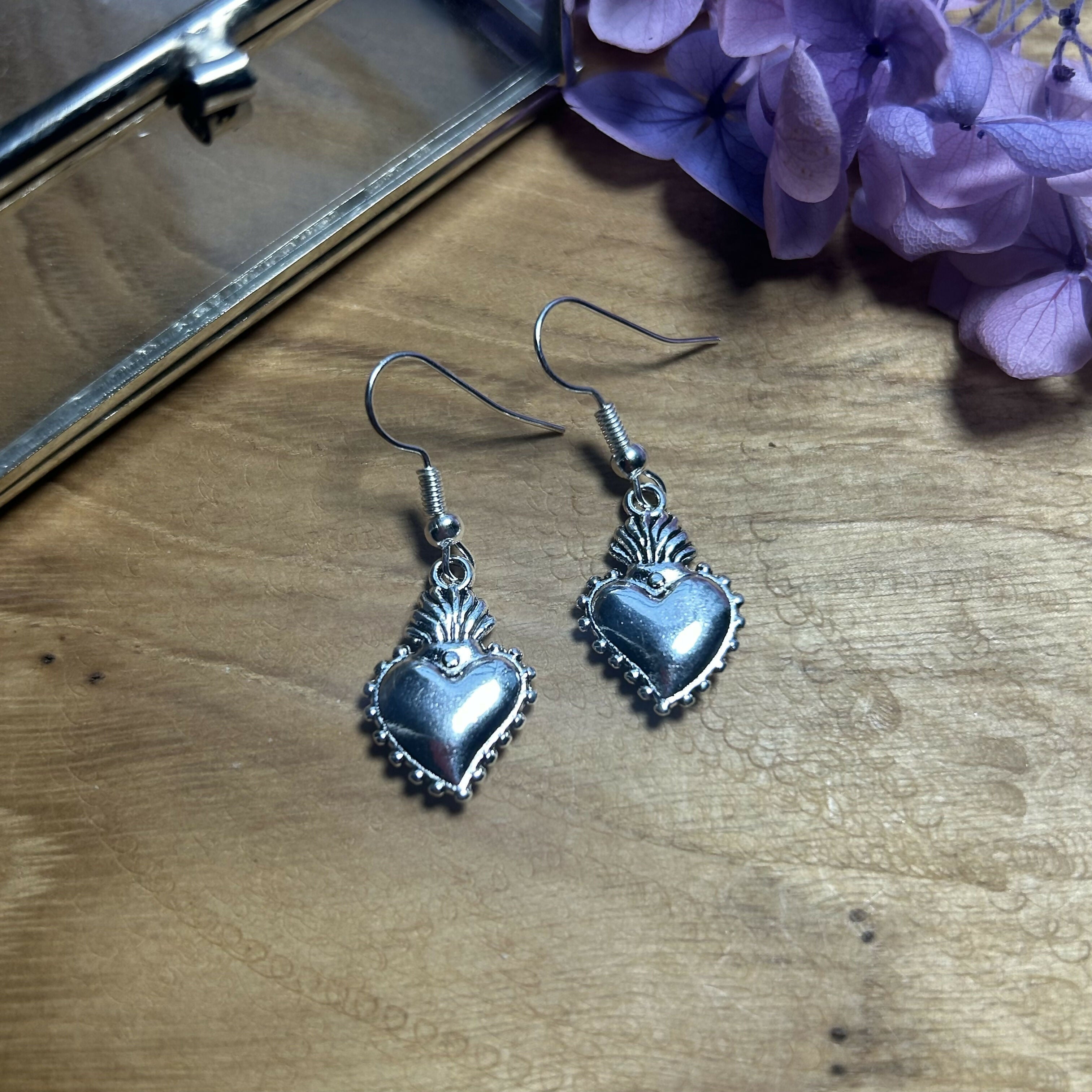 Lovely Silver Plated Sacred Heart Earrings