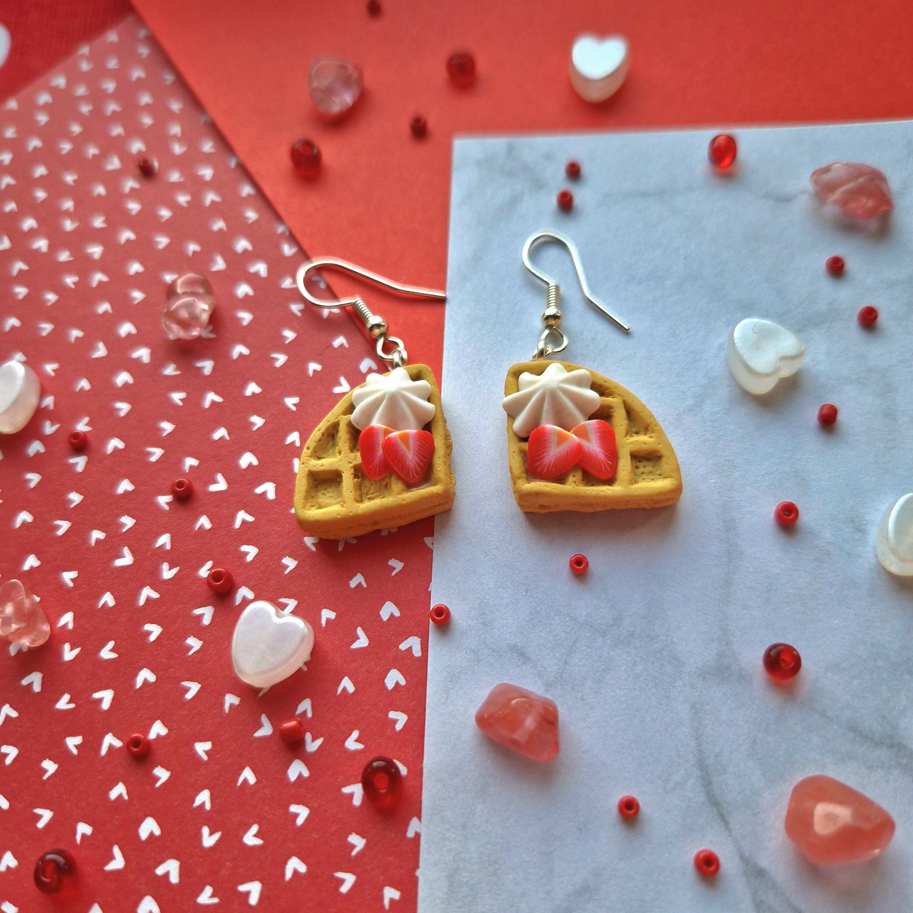 Strawberry and Cream Waffle Earrings