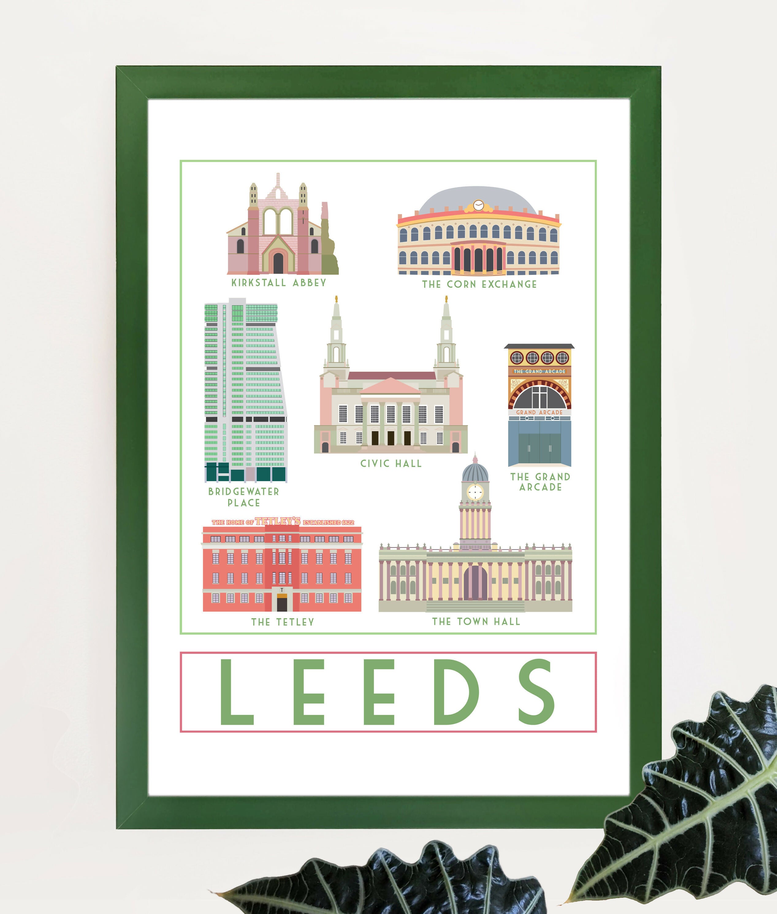 Leeds Landmarks Travel Poster