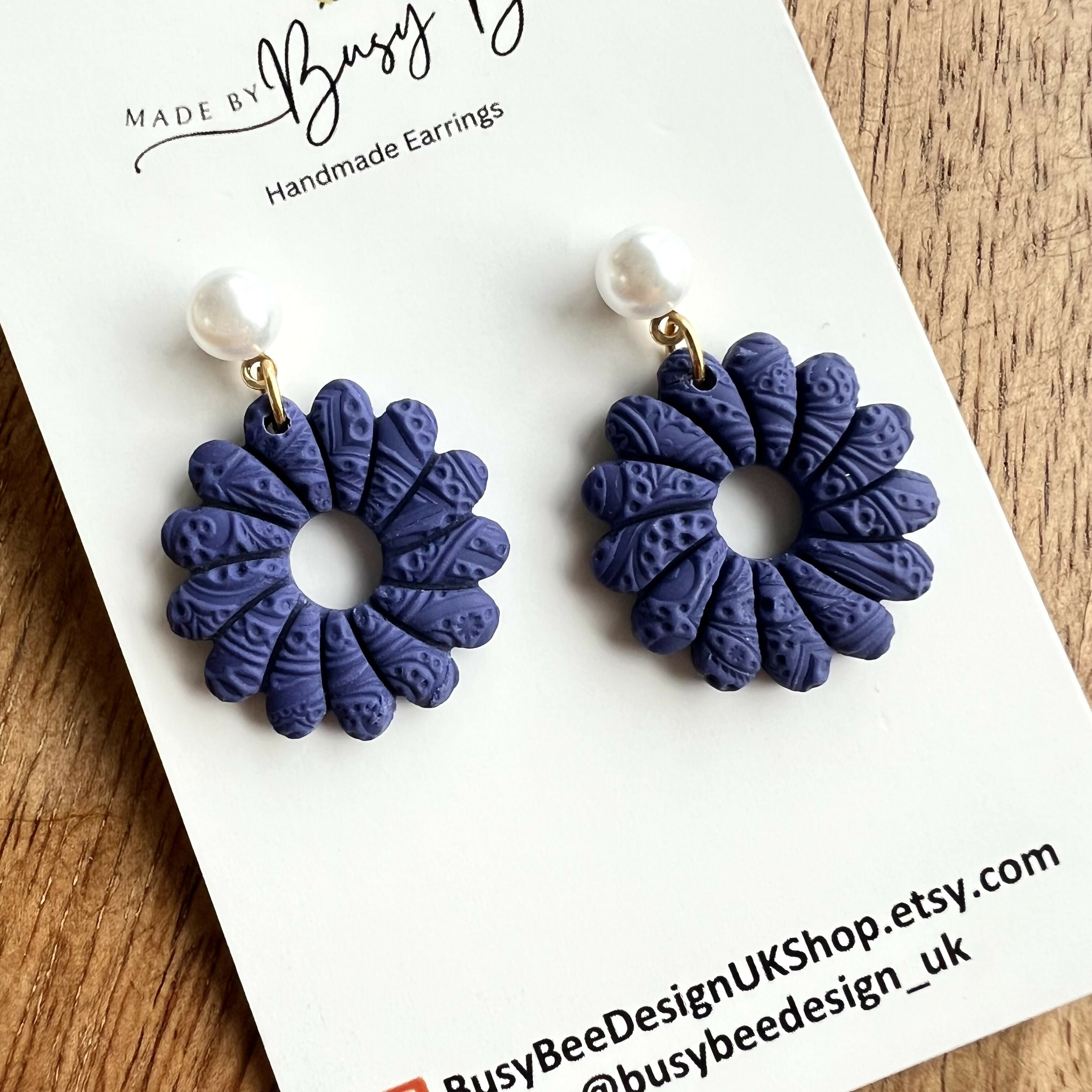 Flower Dangle Earrings – Polymer Clay Textured Earrings, Dainty Earrings, Handmade Clay Jewellery