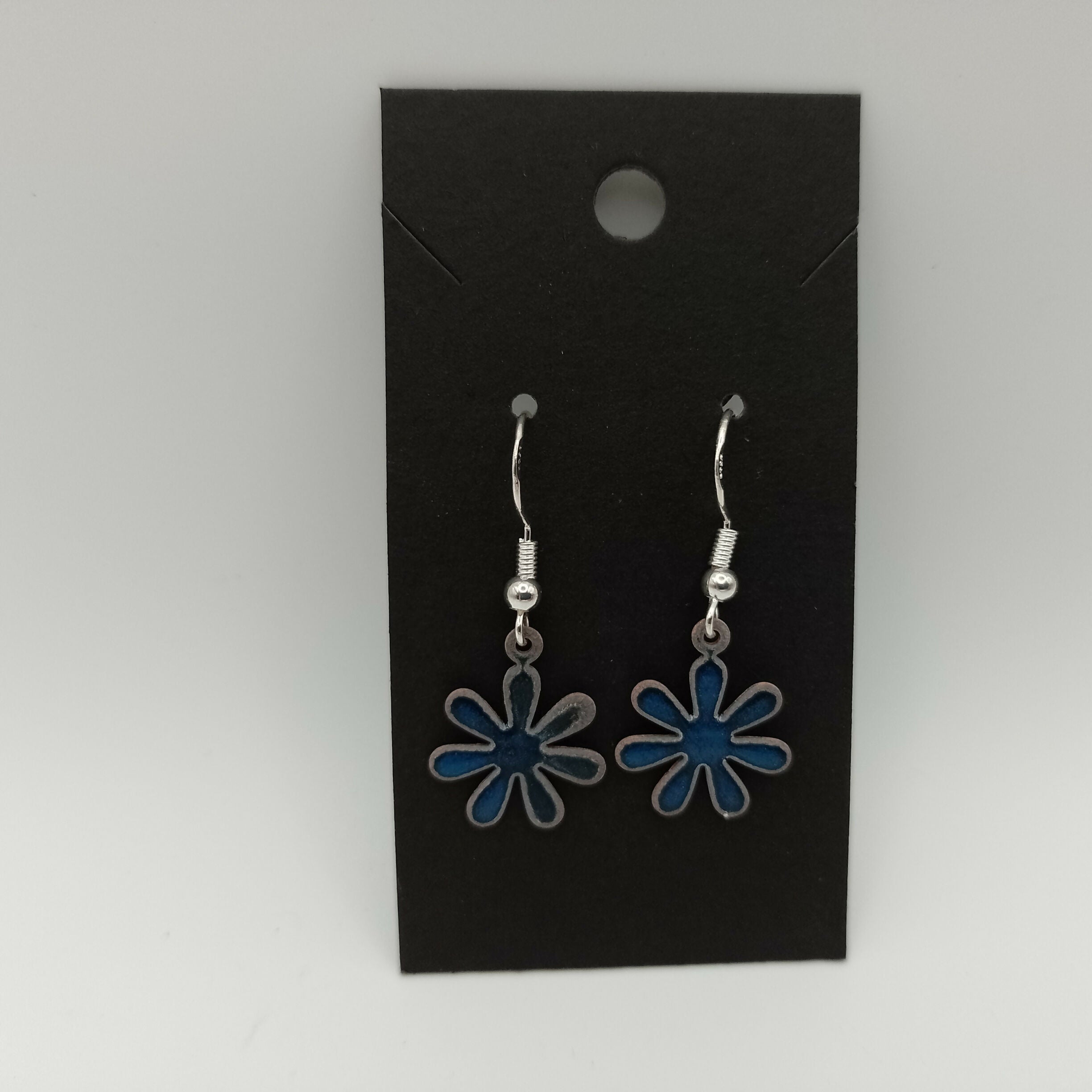 Dark Blue Enamel Flower Earrings