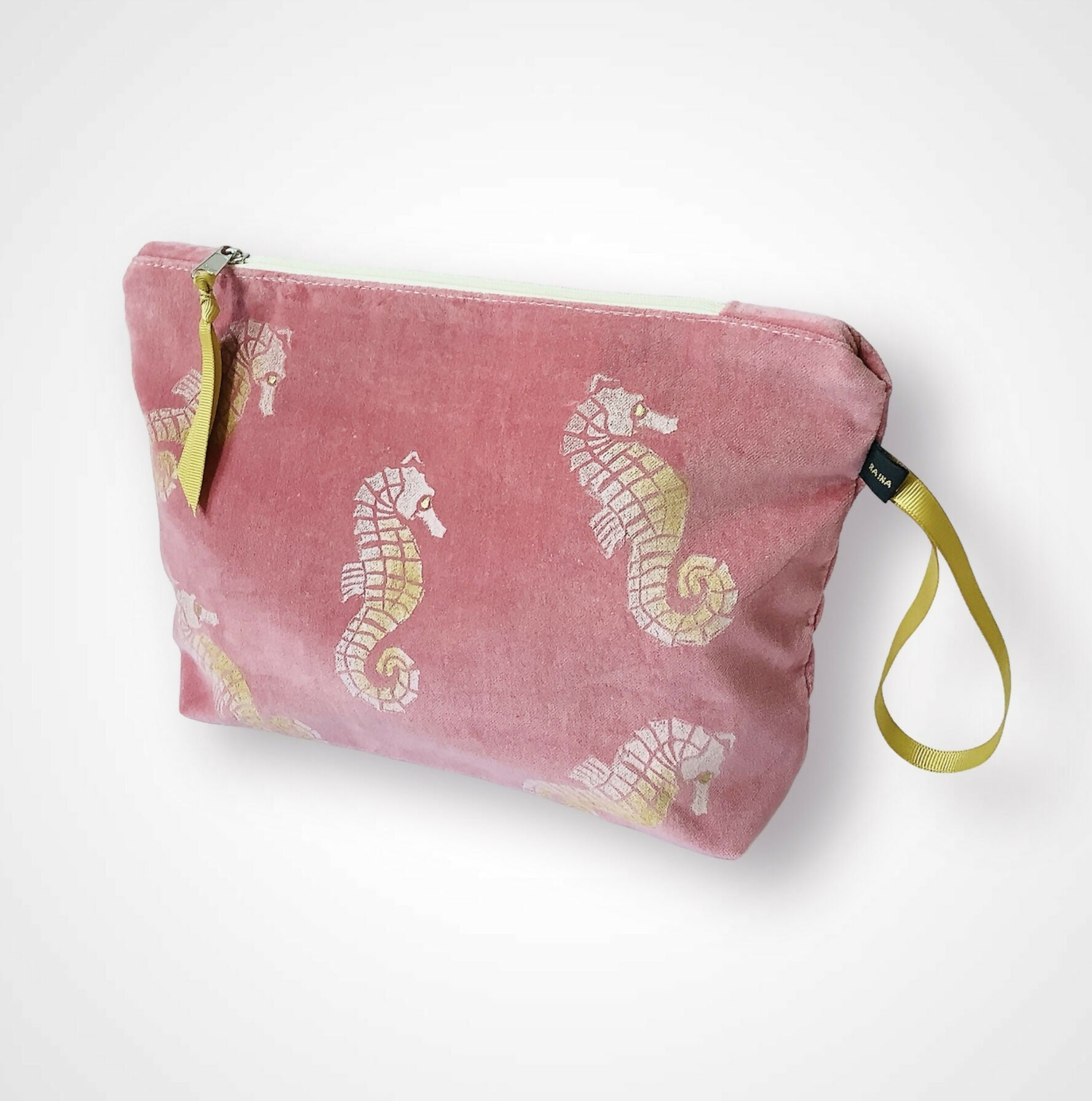 Dusty Pink Seahorses Makeup Bag