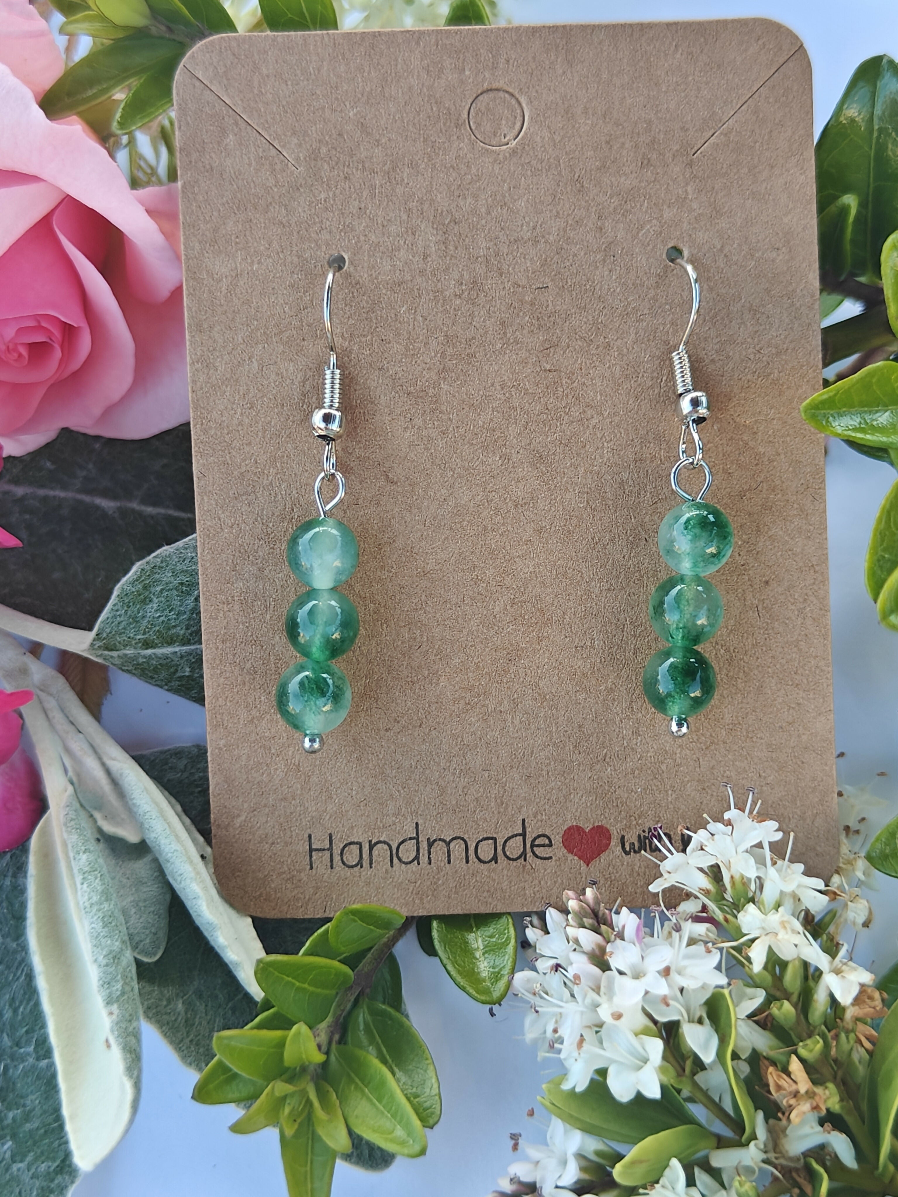 Green Chalcedony Wire Wrapped Crystal Bead Earrings