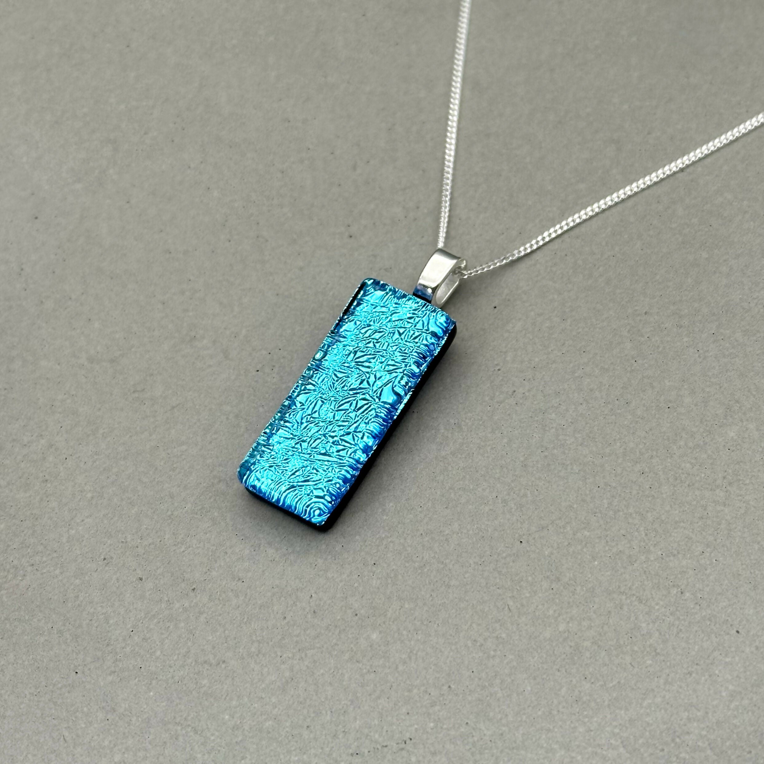 Ice Blue Dichroic Glass Necklace and Earrings Set - Sterling Silver, Handmade by Jade Tapson Glass