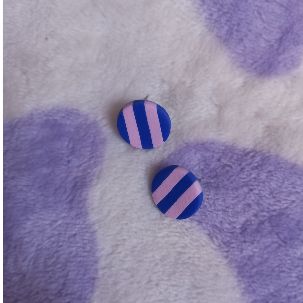 Polymer Clay Stripy Circle Stud Earrings