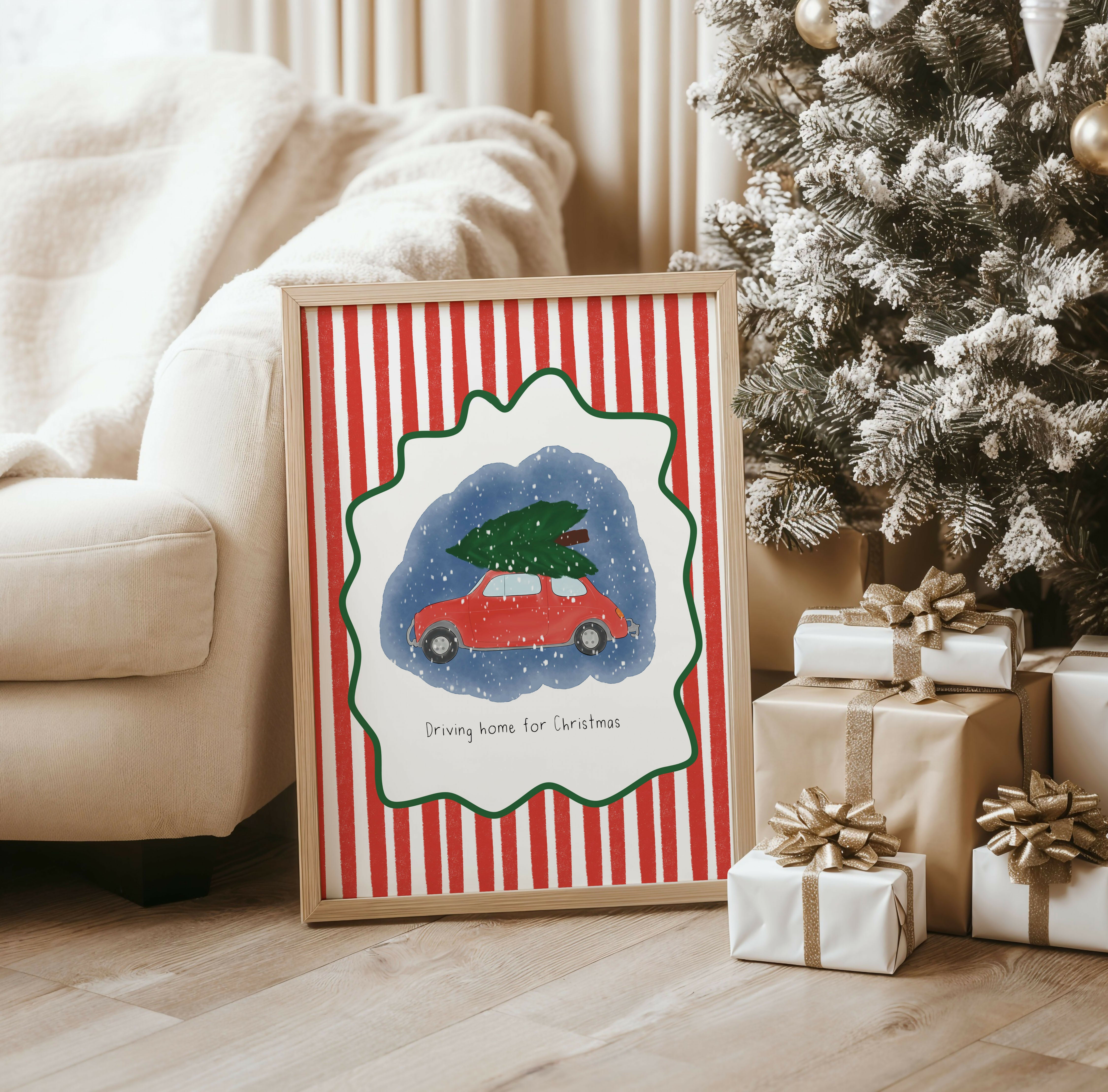 DRIVING HOME FOR CHRISTMAS FESTIVE ARTWORK PRINT