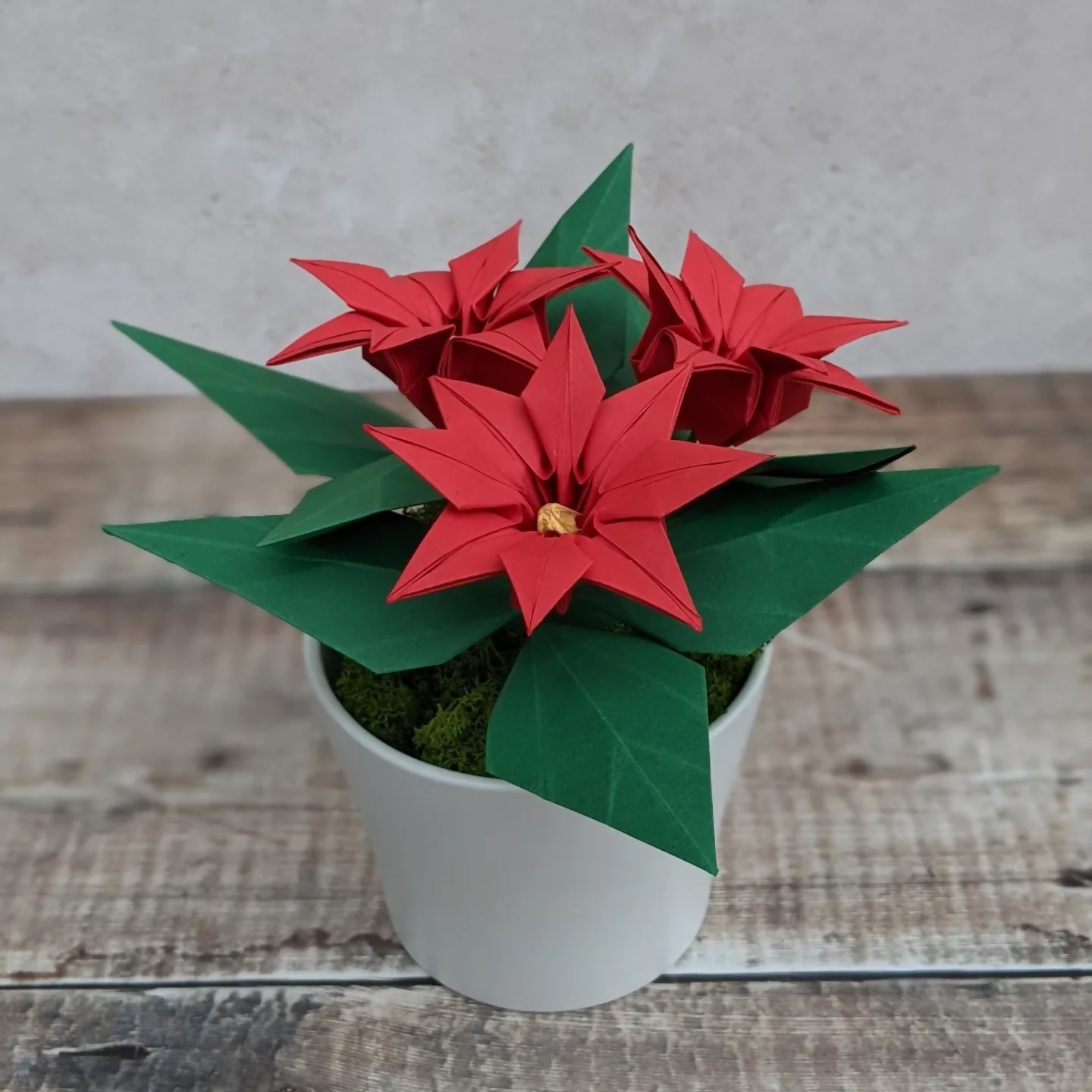 Handmade Origami Paper Poinsettia Plant in Ceramic Pot
