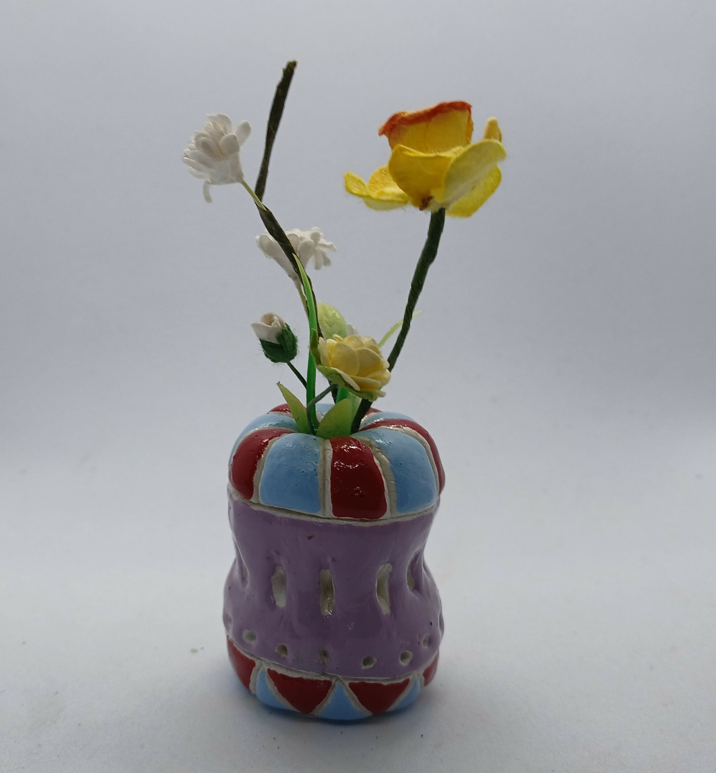 Clay Vase with Faux Flowers