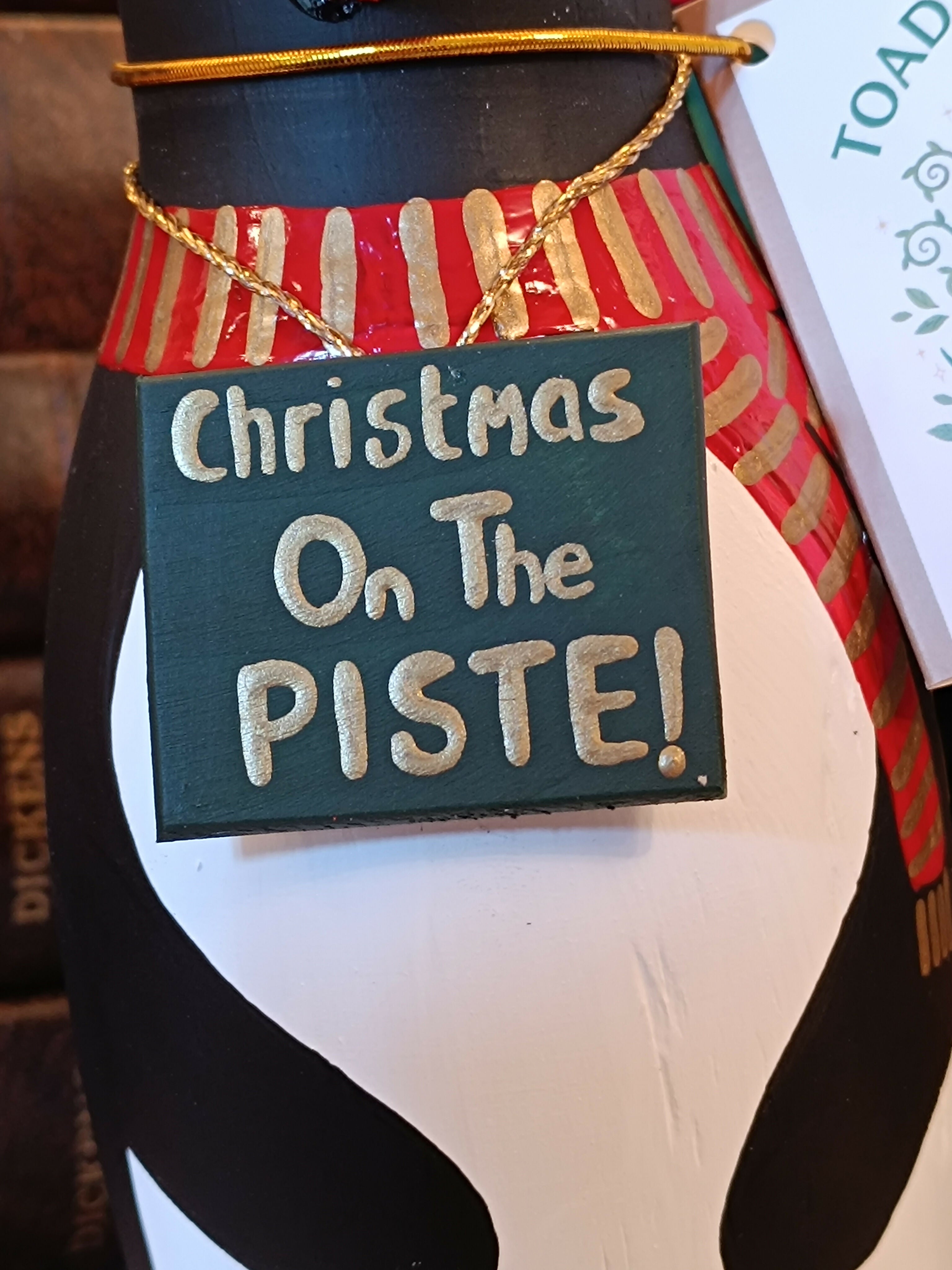 Handmade Wooden Skiing Penguin Festive Figurine – "Christmas On The Piste!" Holiday Decor