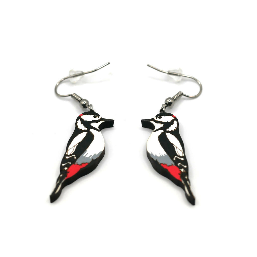 Spotted Woodpecker Dangle Earrings