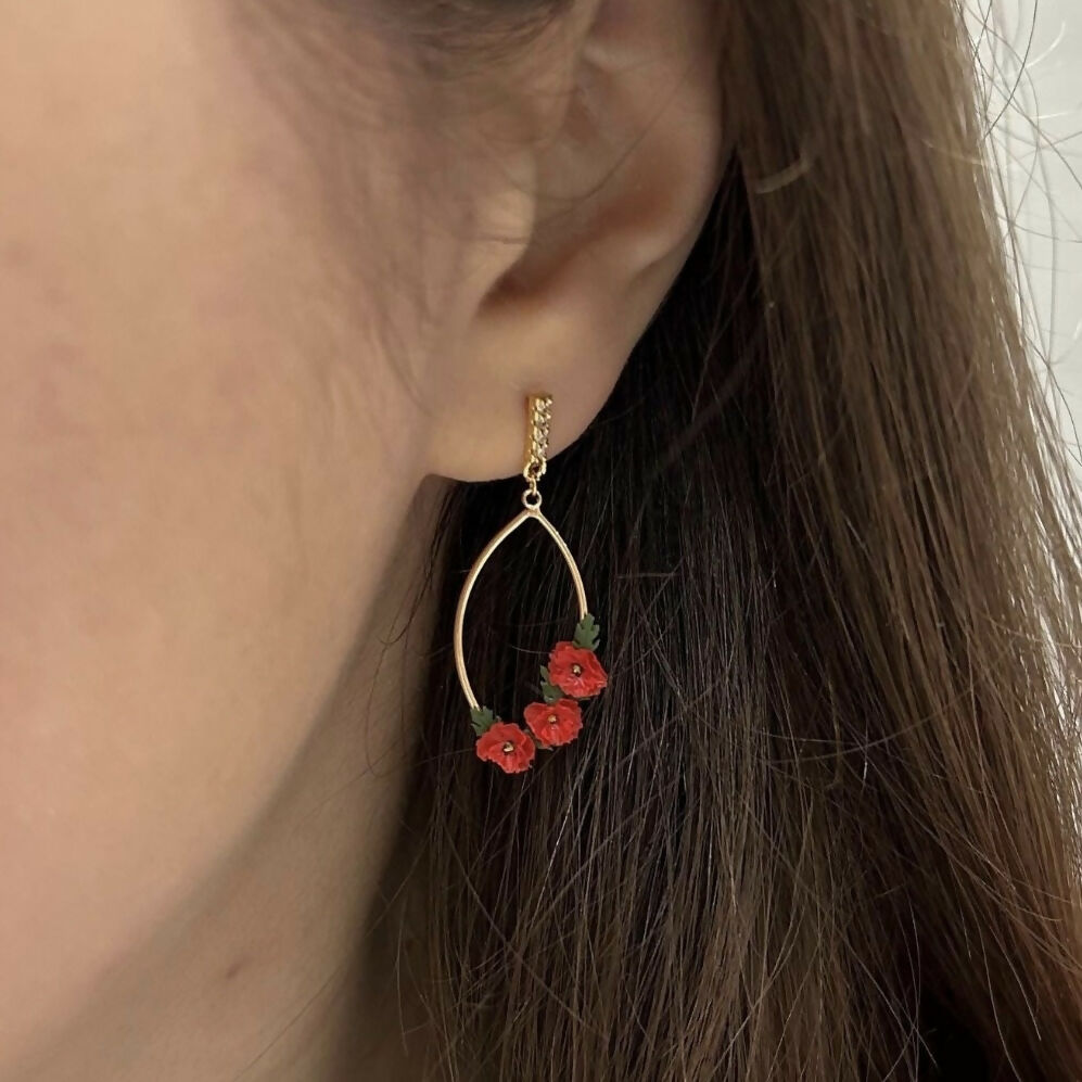 Red Poppy Flower Earrings
