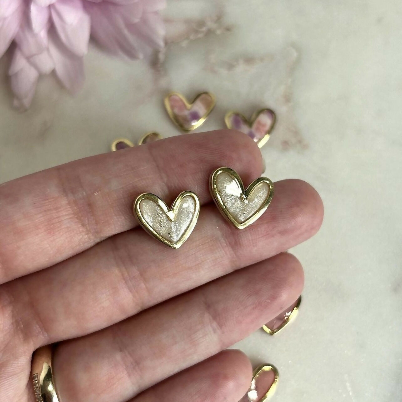 Pink and Beige Heart Studs