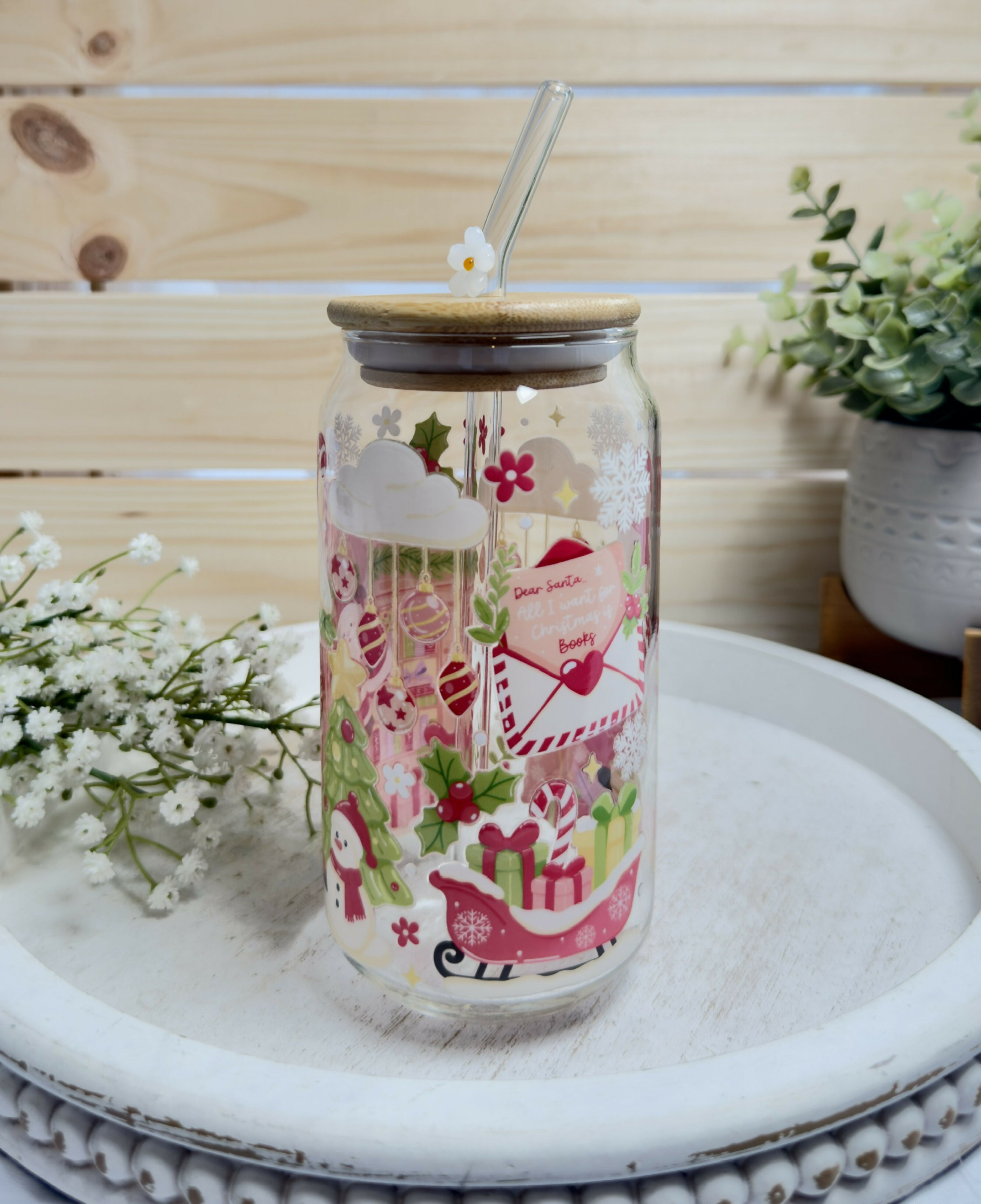 Glass Can Christmas Bookstore Festive