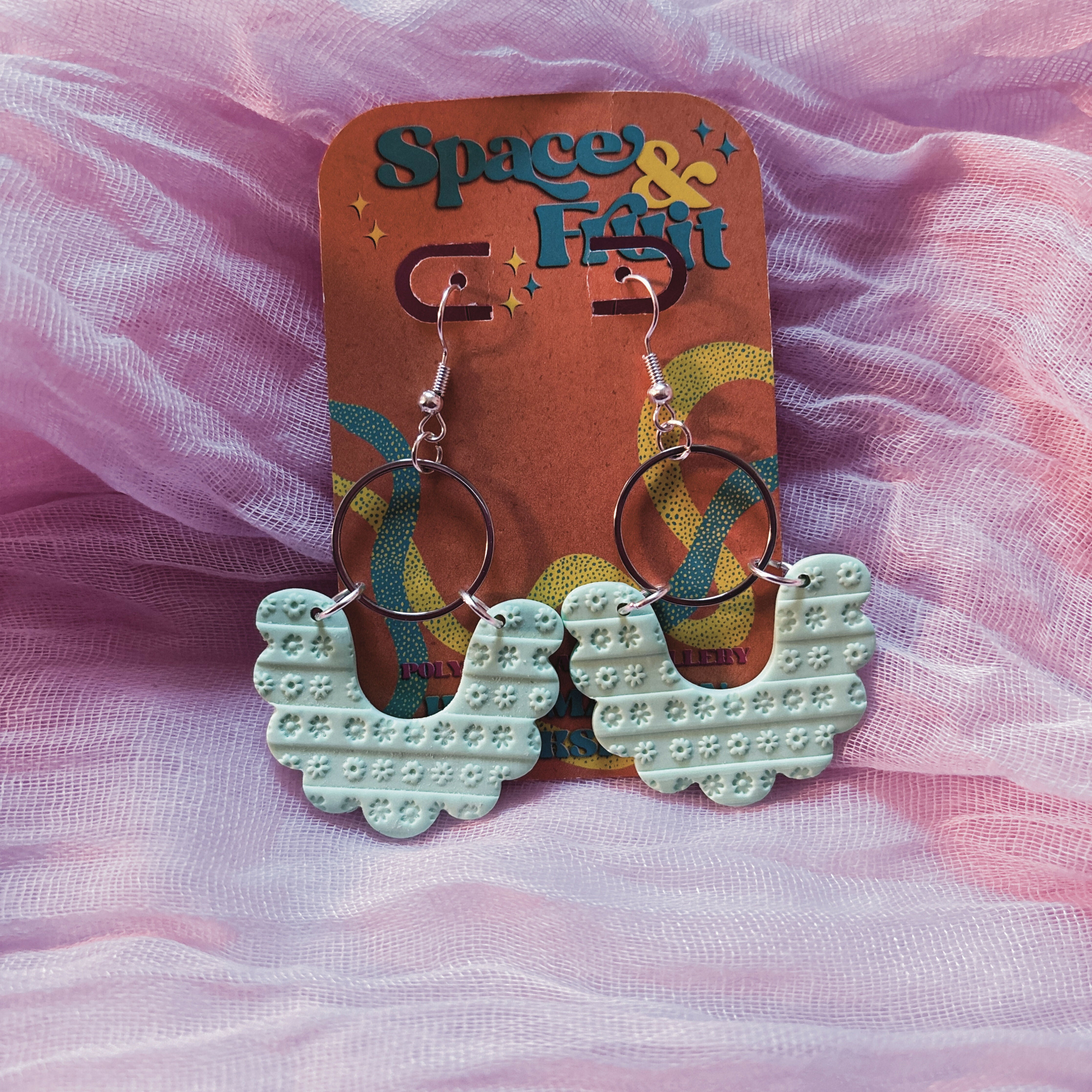 Embossed Floral Drop Polymer Clay Earrings