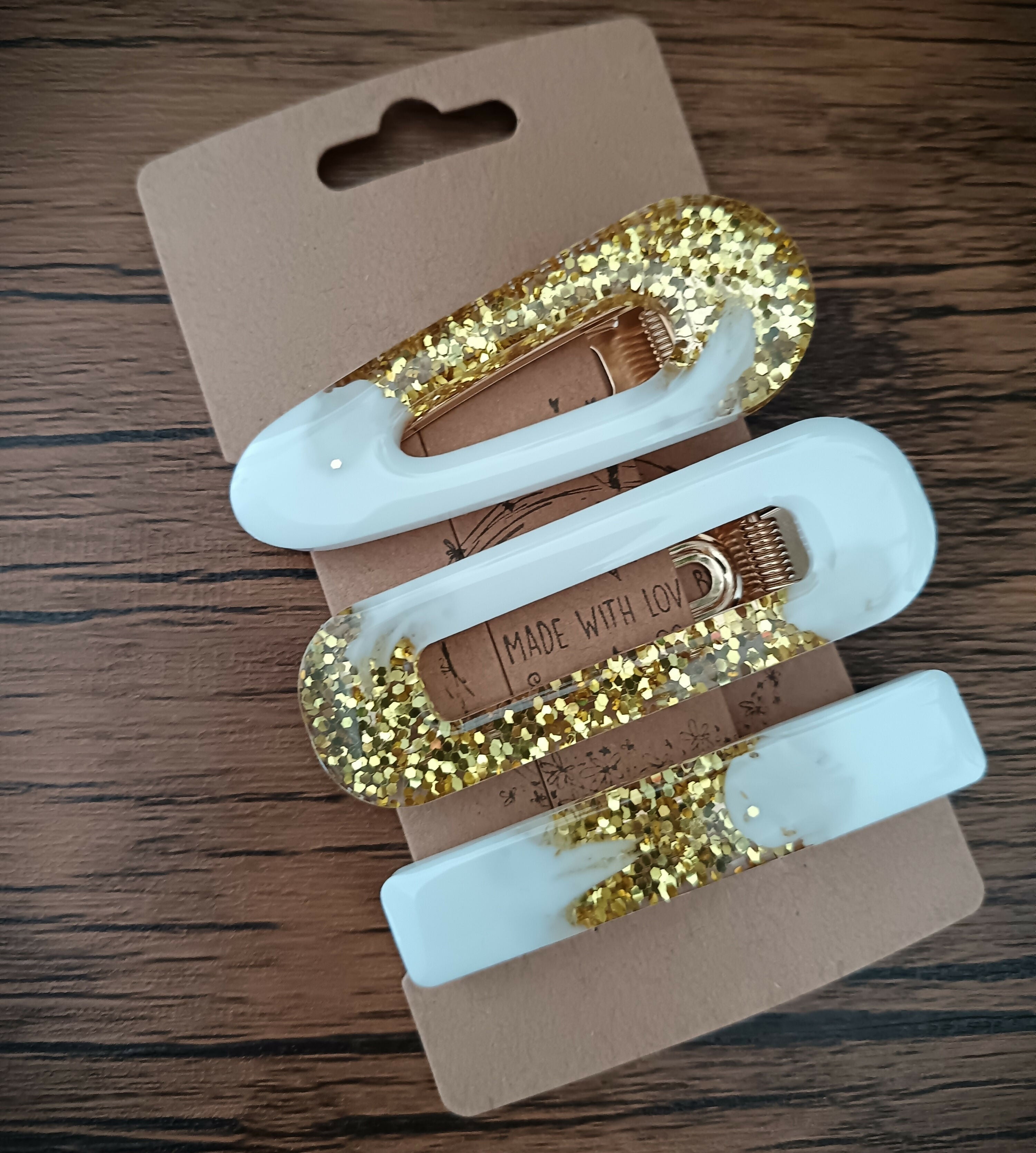 Set Of 3 Hair Clips With Glitter