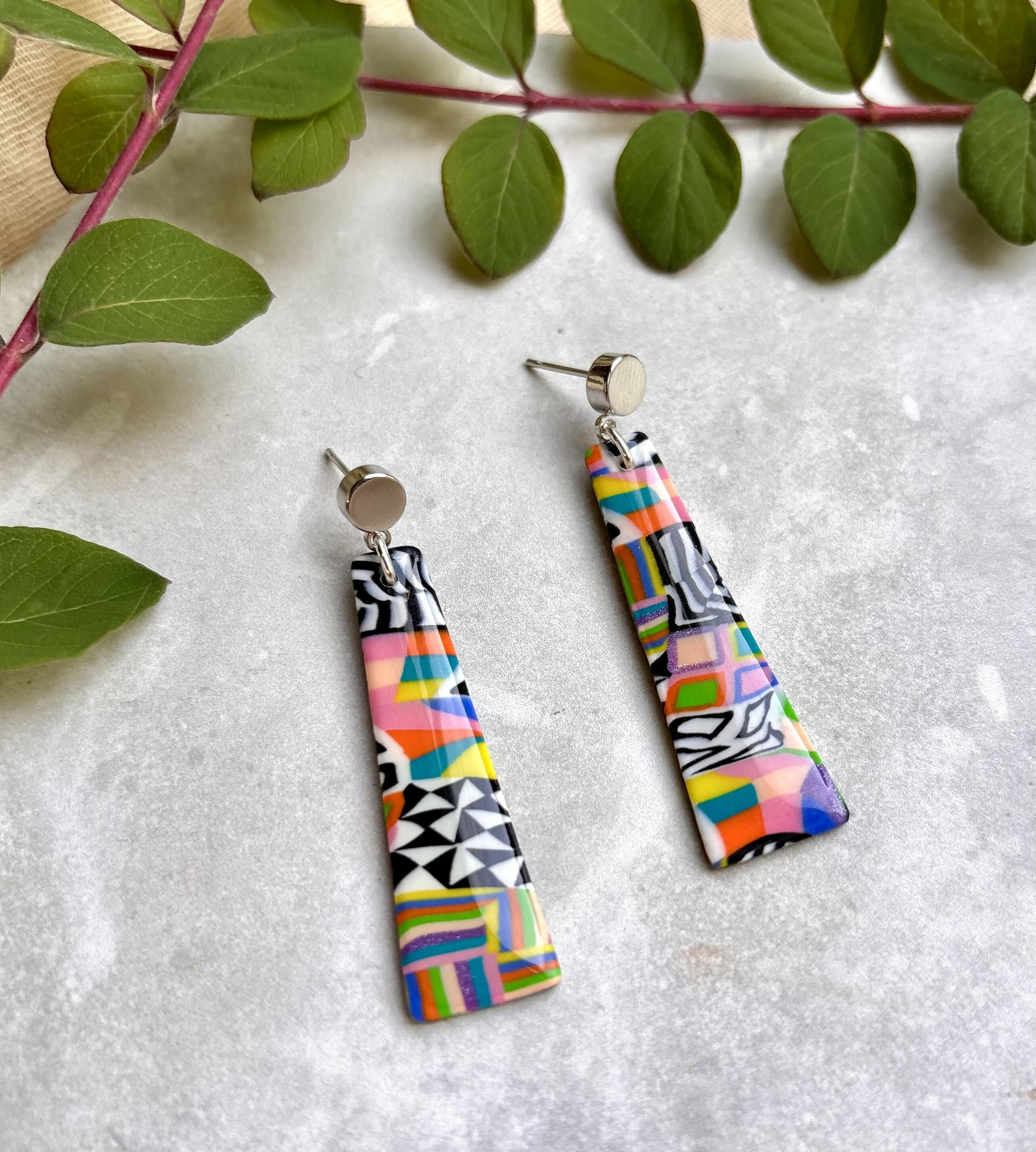 Funky Pattern Collection - Long Dangle Polymer Clay Earrings