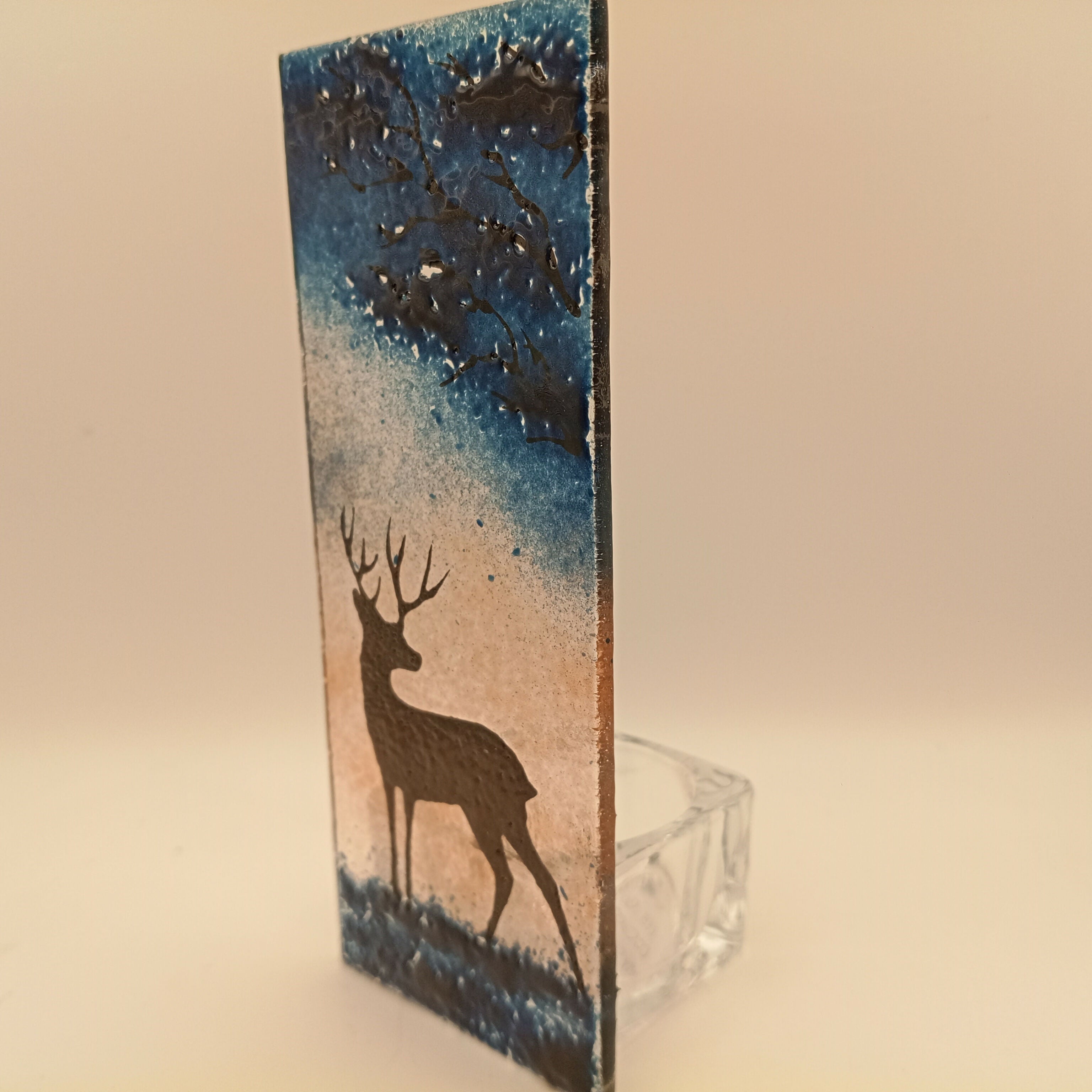 Fused Glass Silhouette Stag Tealight