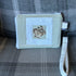Unique Handcrafted Patchwork Purse Wristie Made From Upcycled White Jeans And Animal Print Fabric