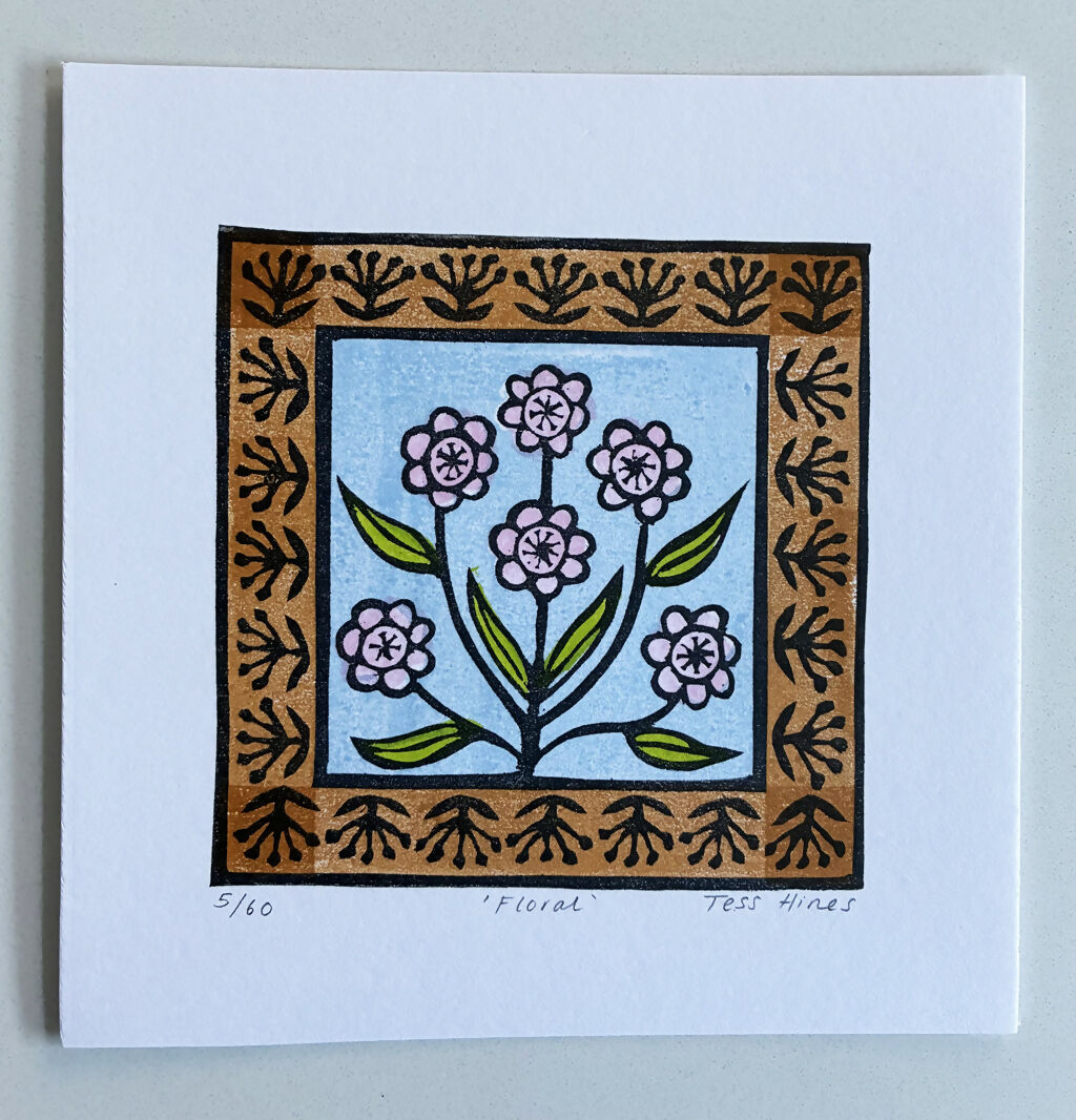 Floral Original Linocut Print