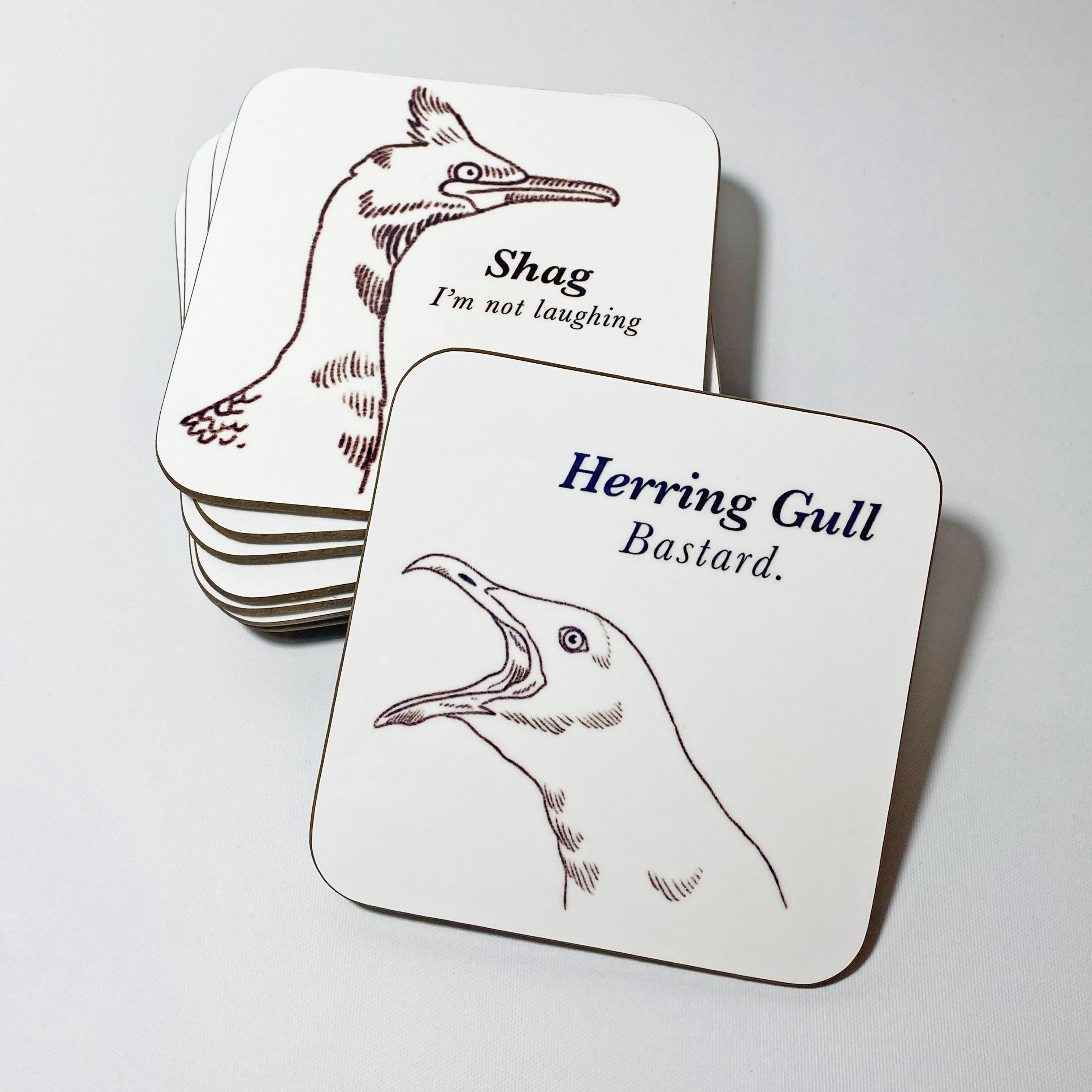 Rude Herring Gull Coaster - Handprinted, Illustrated coaster - Innuendo Homeware