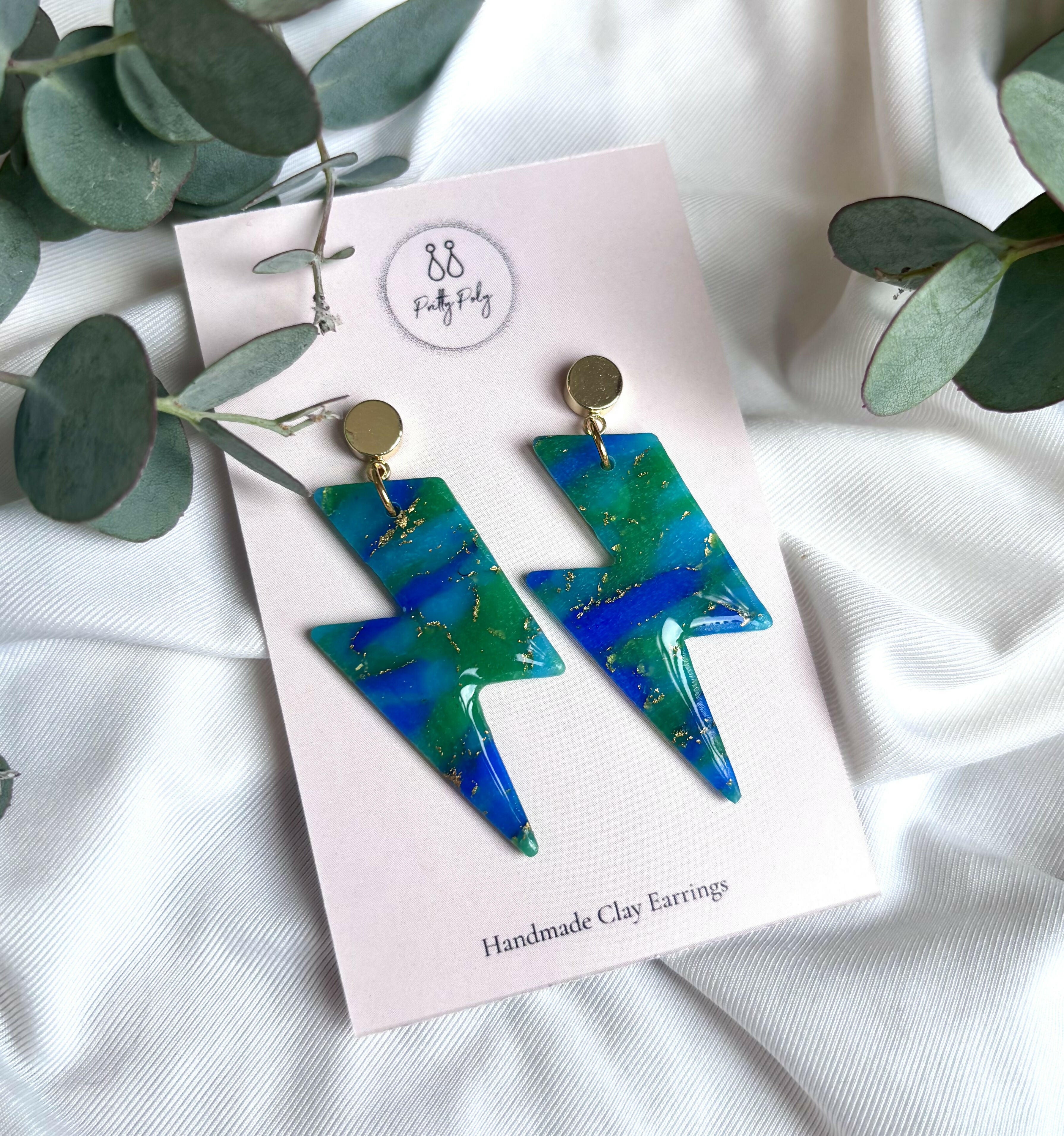Ocean Dream Collection Polymer Clay Earrings Lightening Bolts