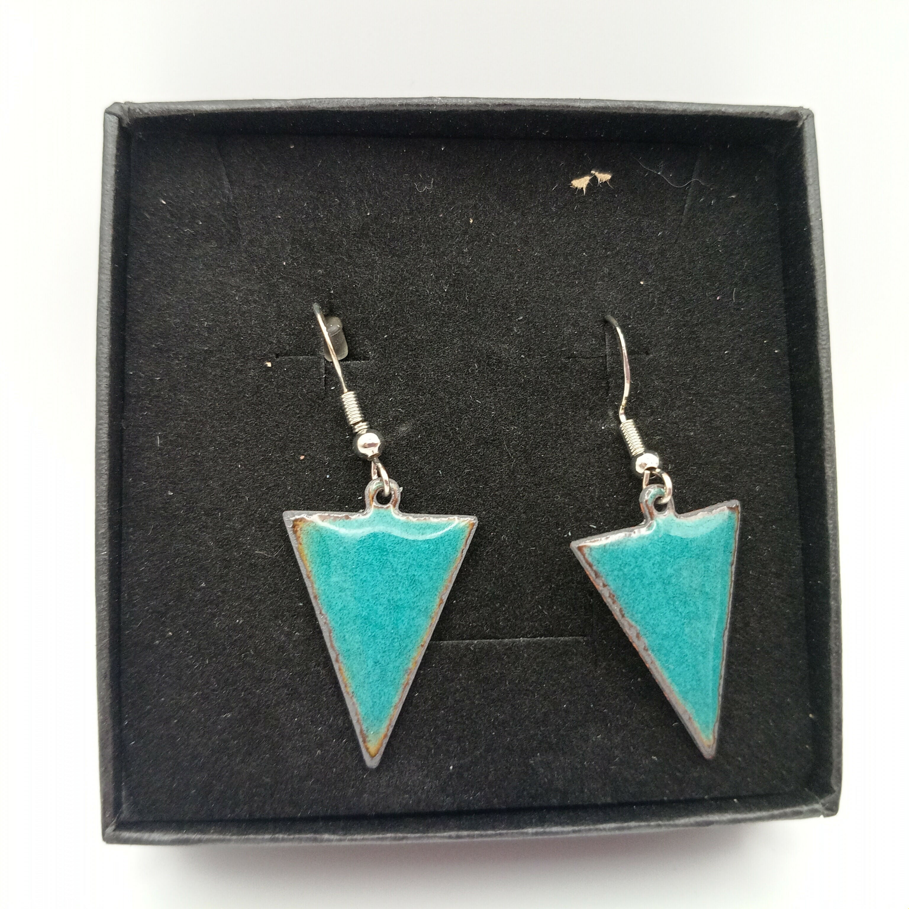Onyx Green Triangle Enamel Earrings