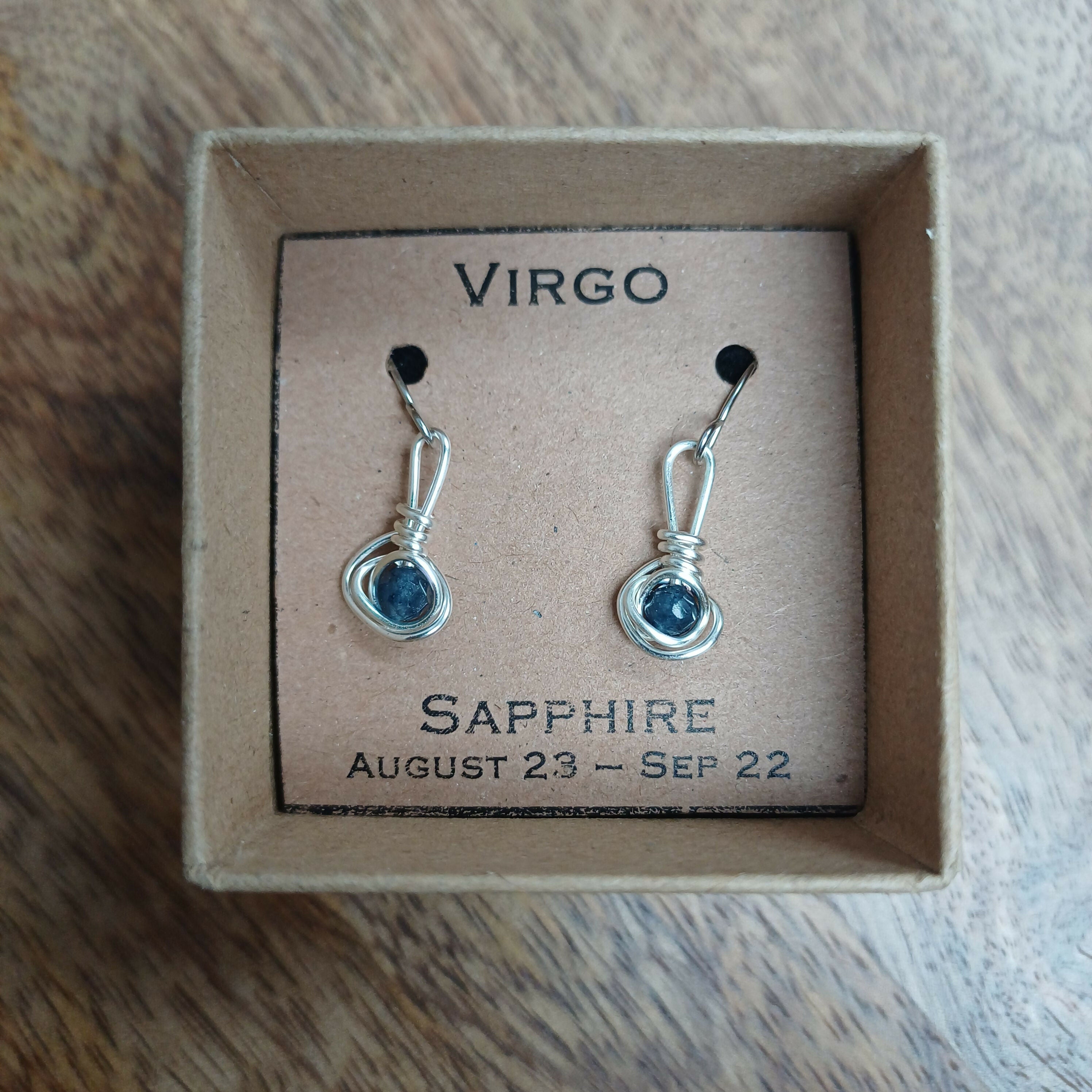 Virgo Sapphire Zodiac Wire Wrapped Earrings