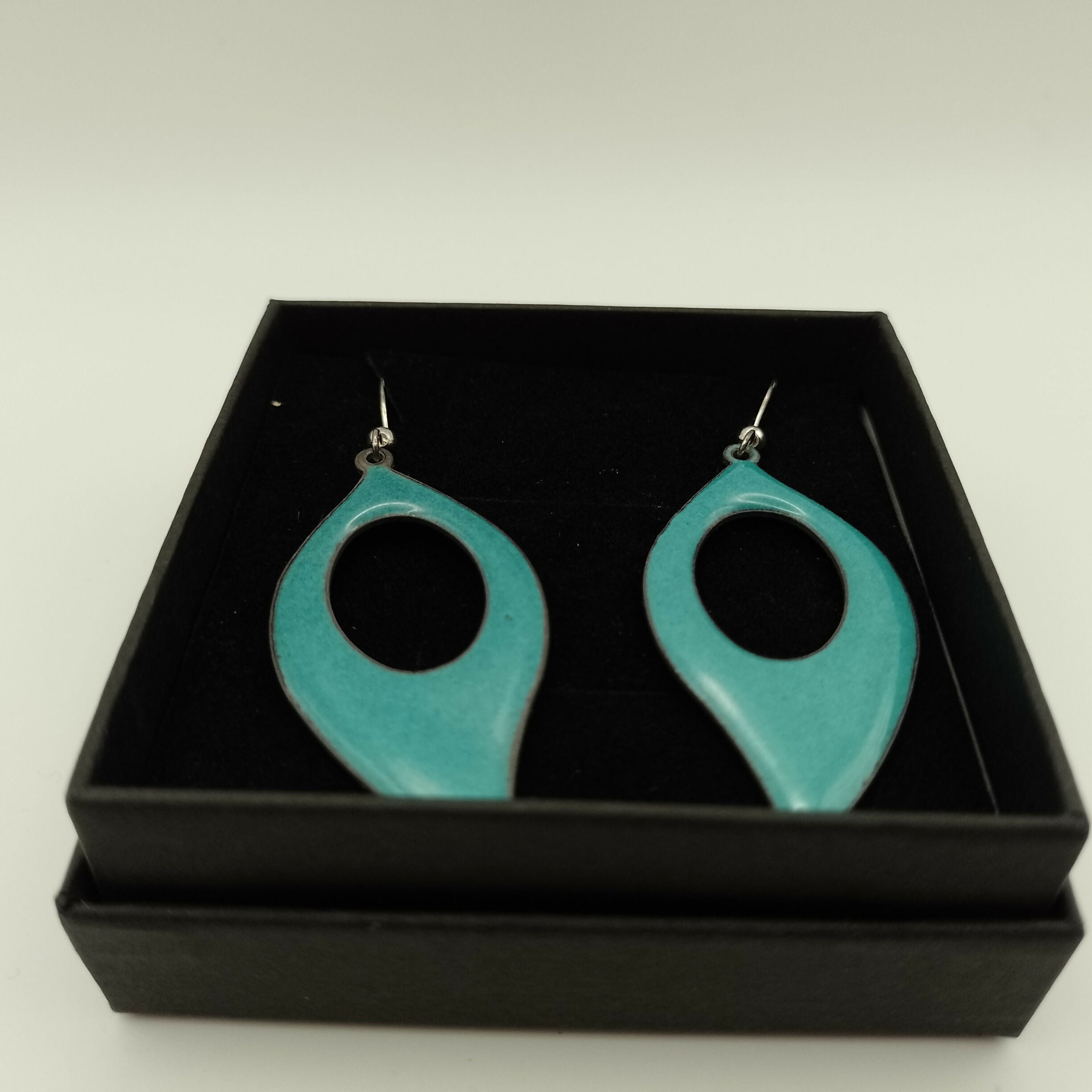 Blue Teal Enamel Teardrop Earrings