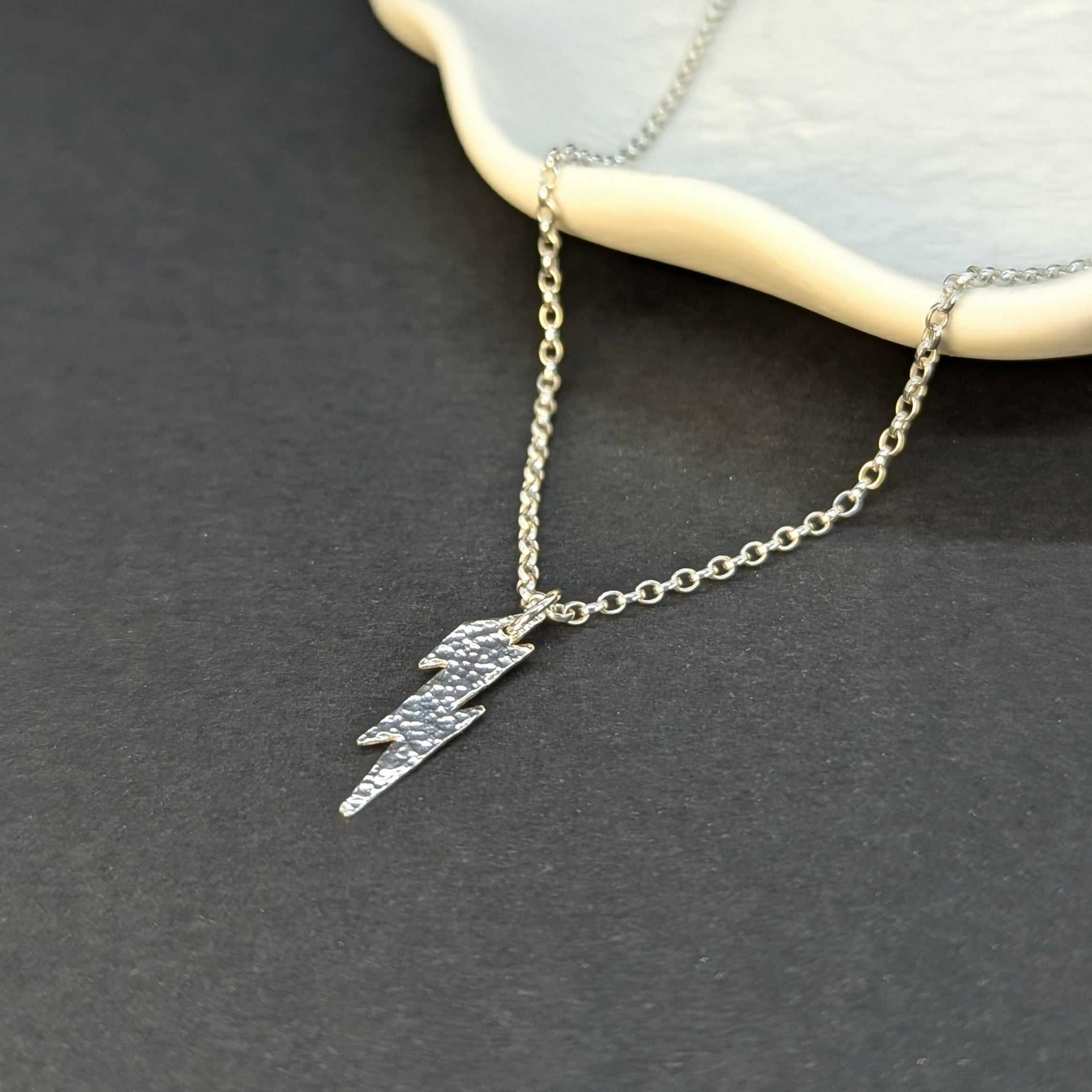 ‘Electra’ Sterling Silver Textured Lightning Pendant