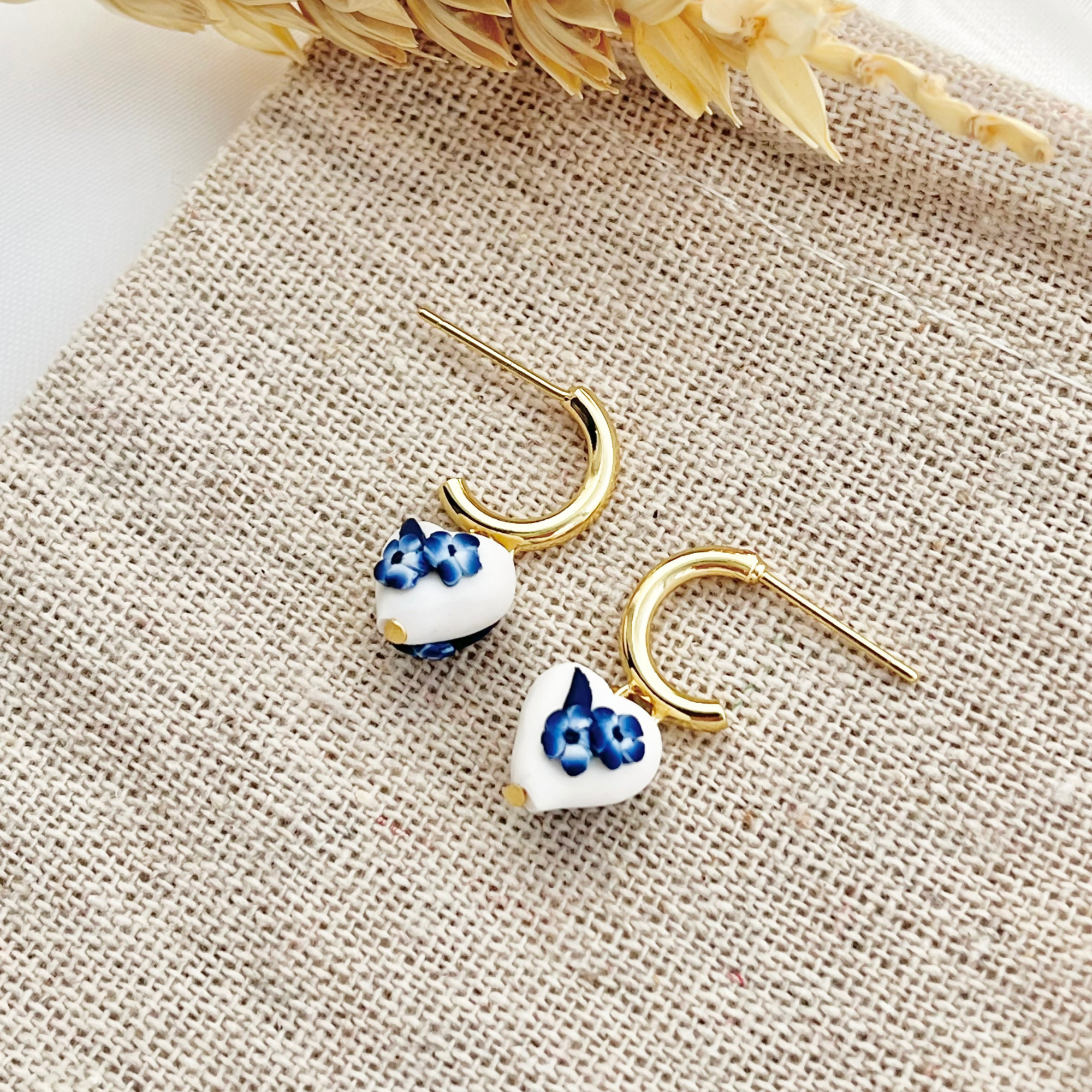 Blue China No. 10 - Handmade Polymer Clay Earrings