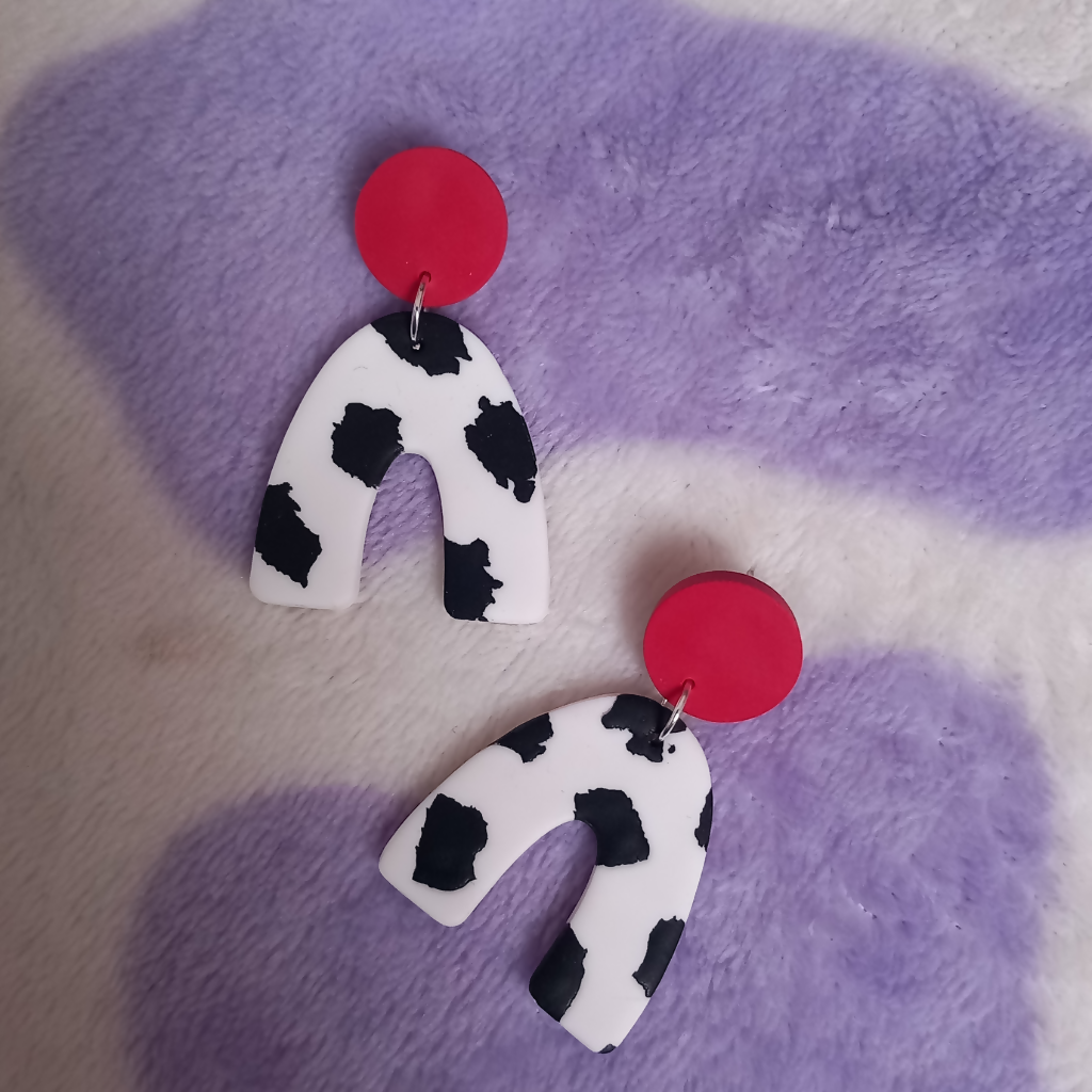 Polymer Clay Cow Print Arch Earrings
