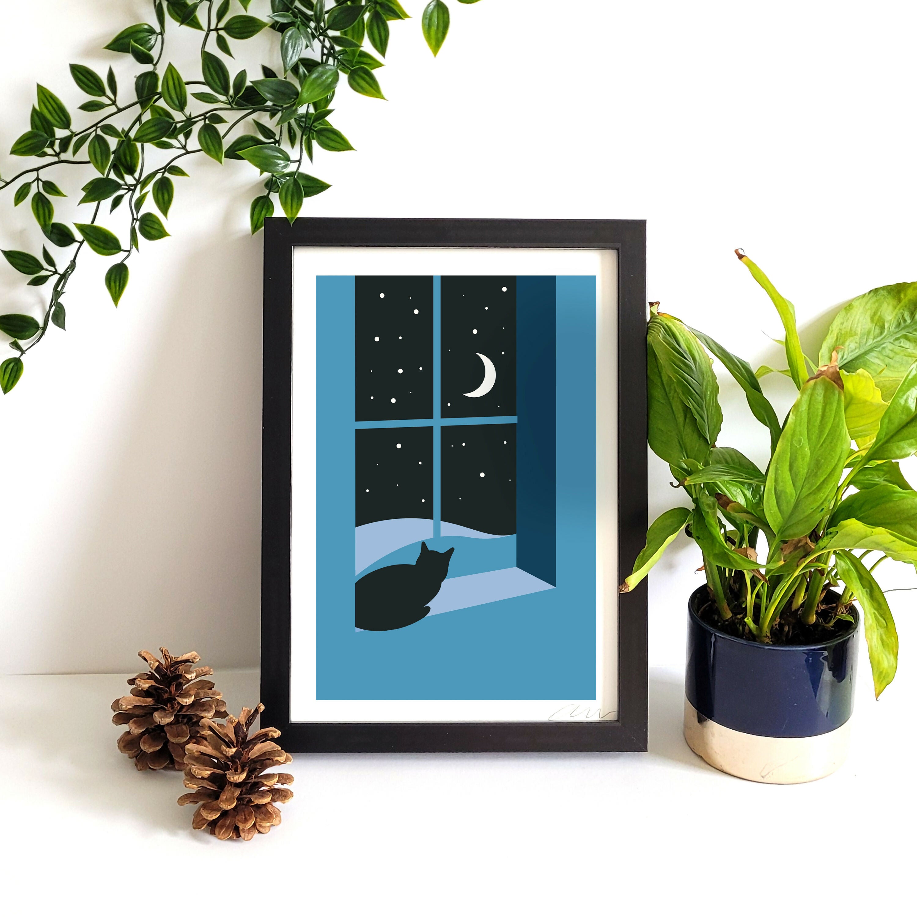 Watching Through The Night Cat Print