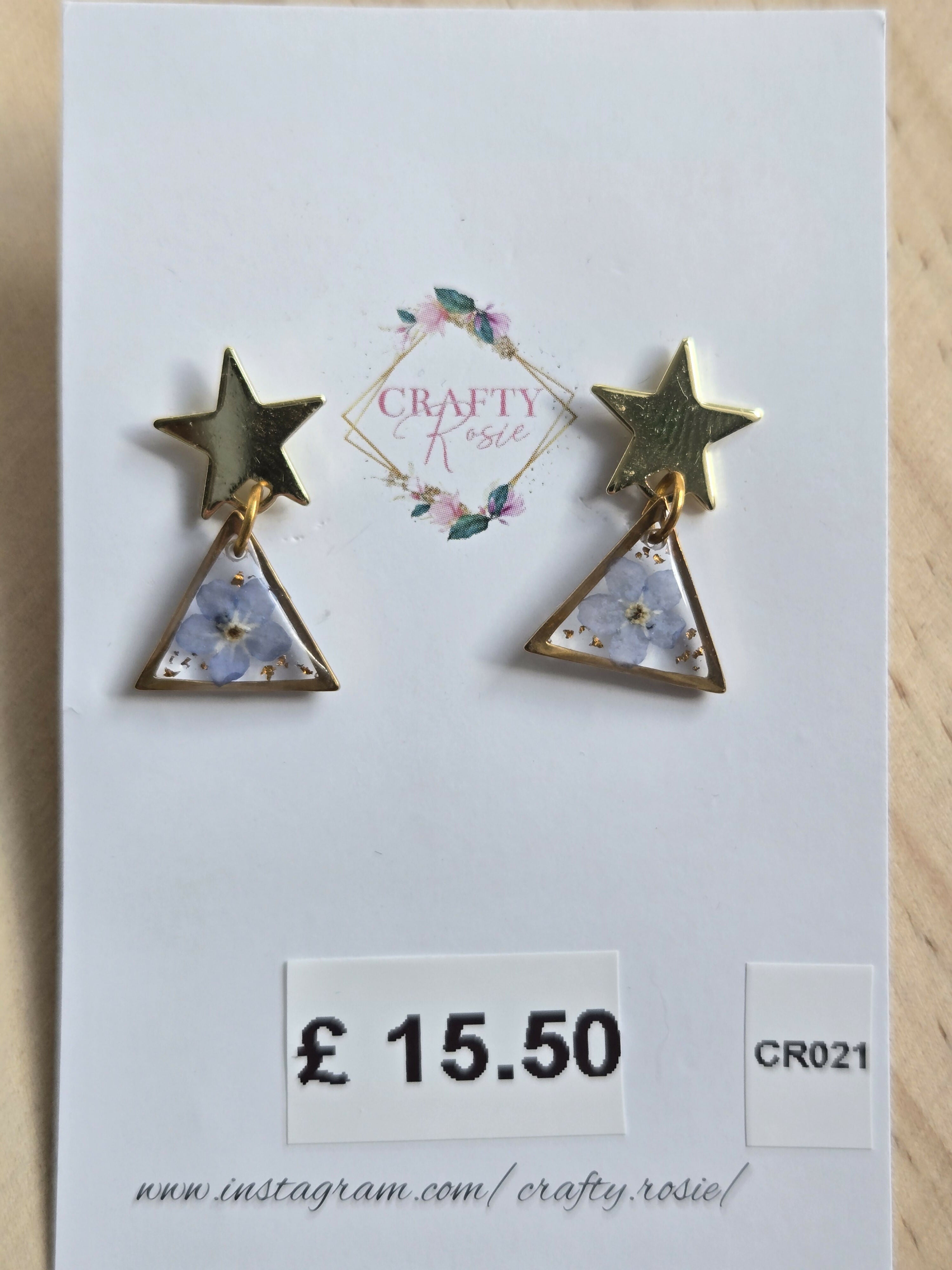 Stainless Steel Real Forget Me Not Dangle Earrings