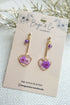 Long Sparkly Heart, Real Flower Earrings