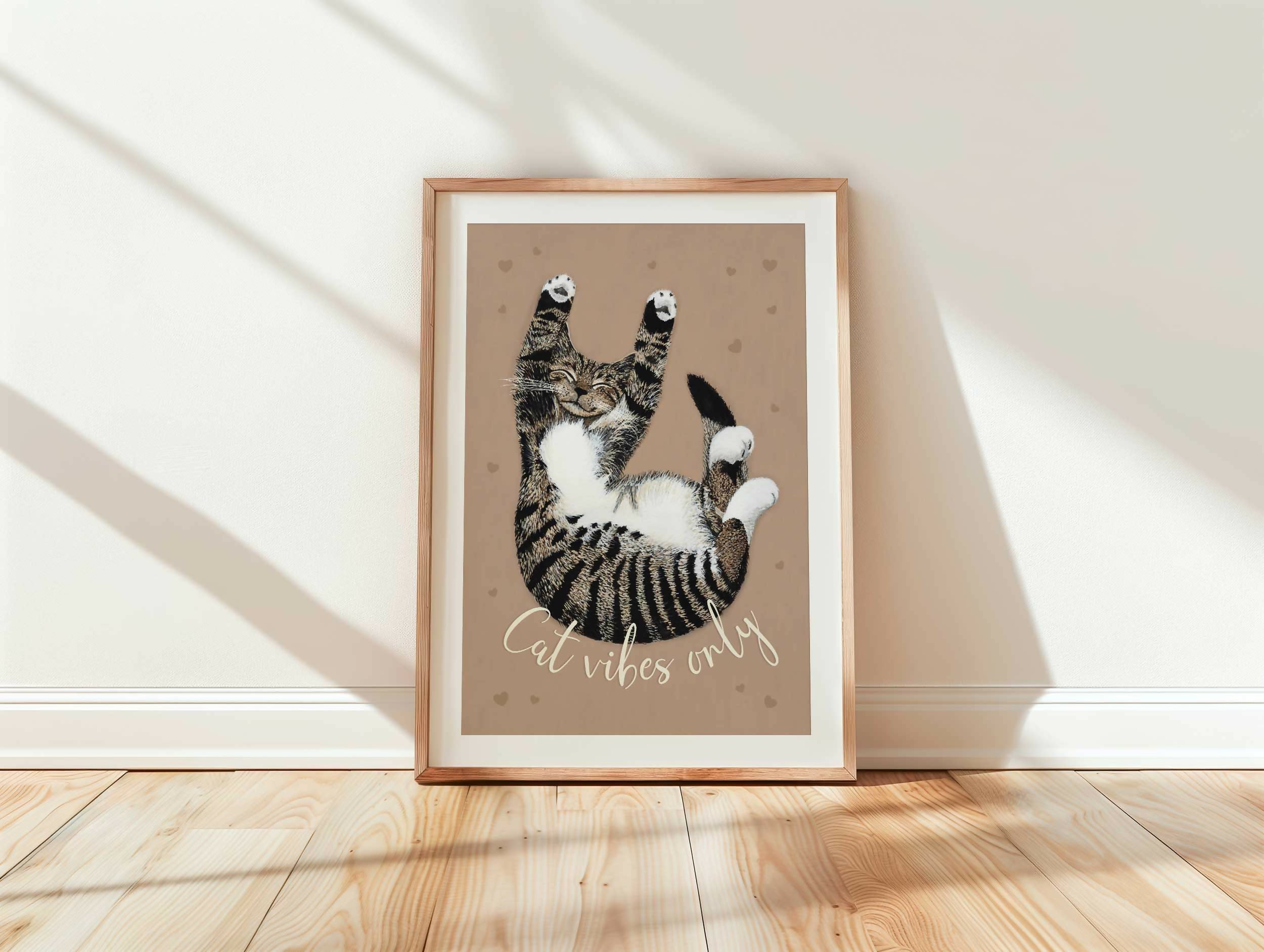 Tabby Cat Beige Art Print A4