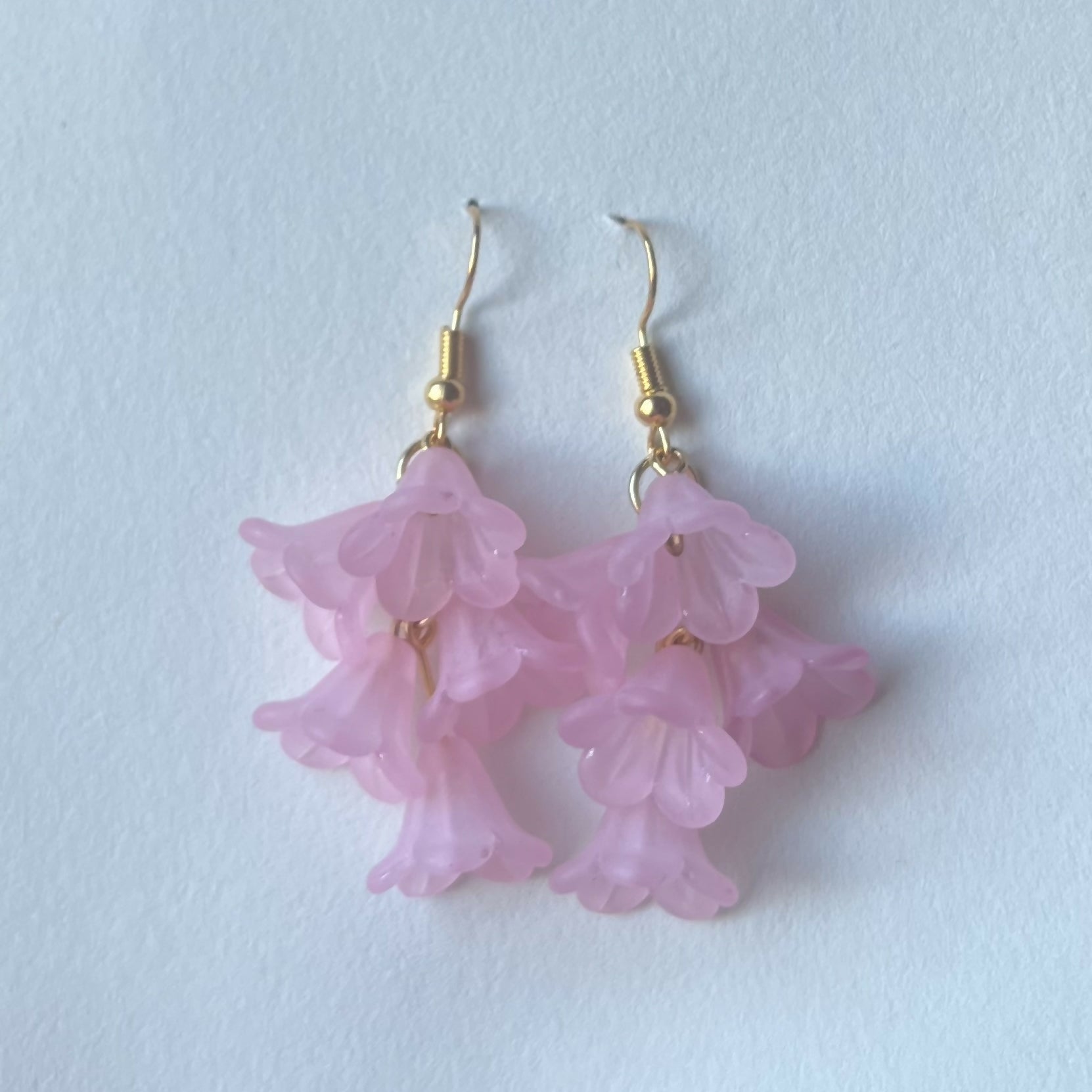 Pink Cascading Flower Earrings In Gold