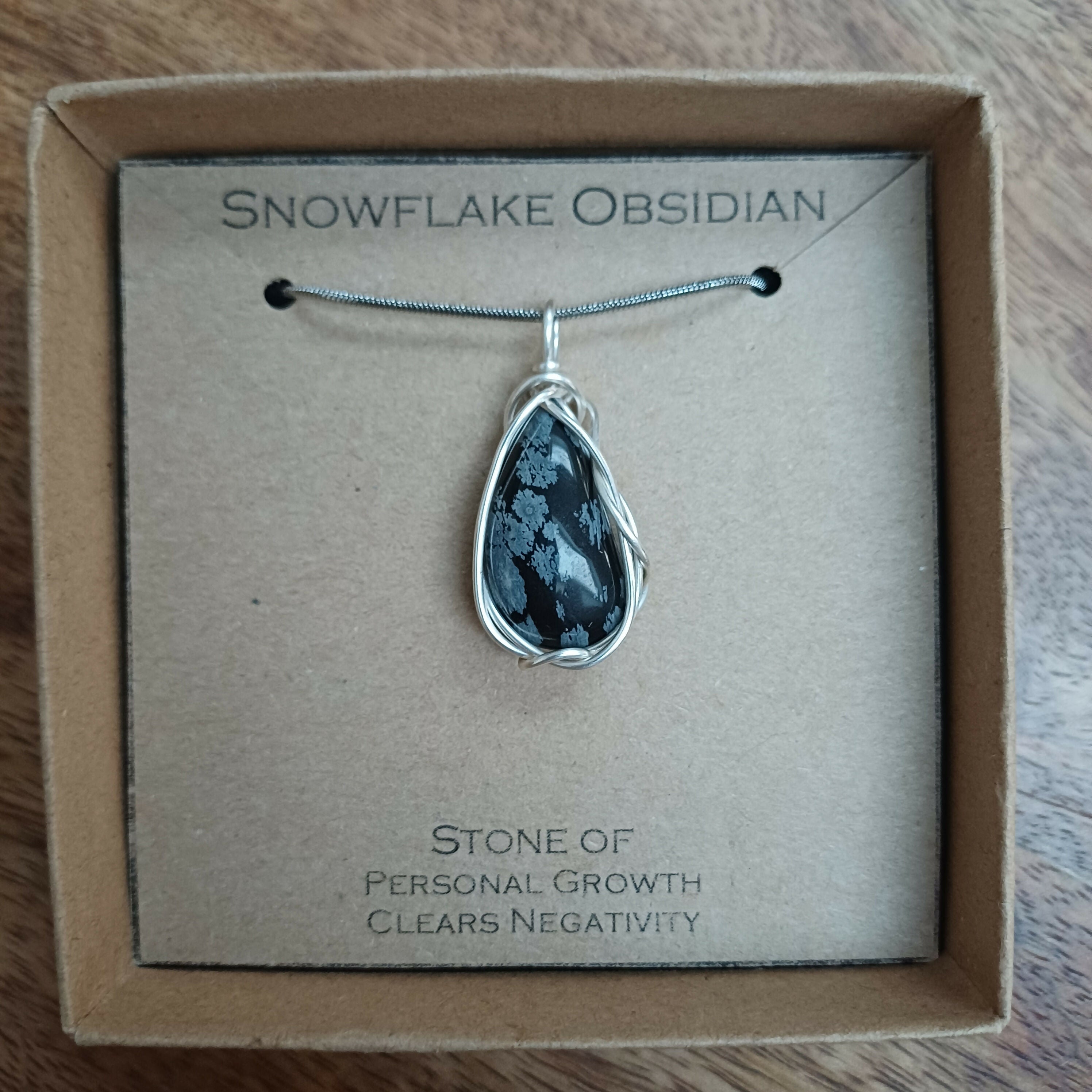 Snowflake Obsidian Wire Wrapped Pendant