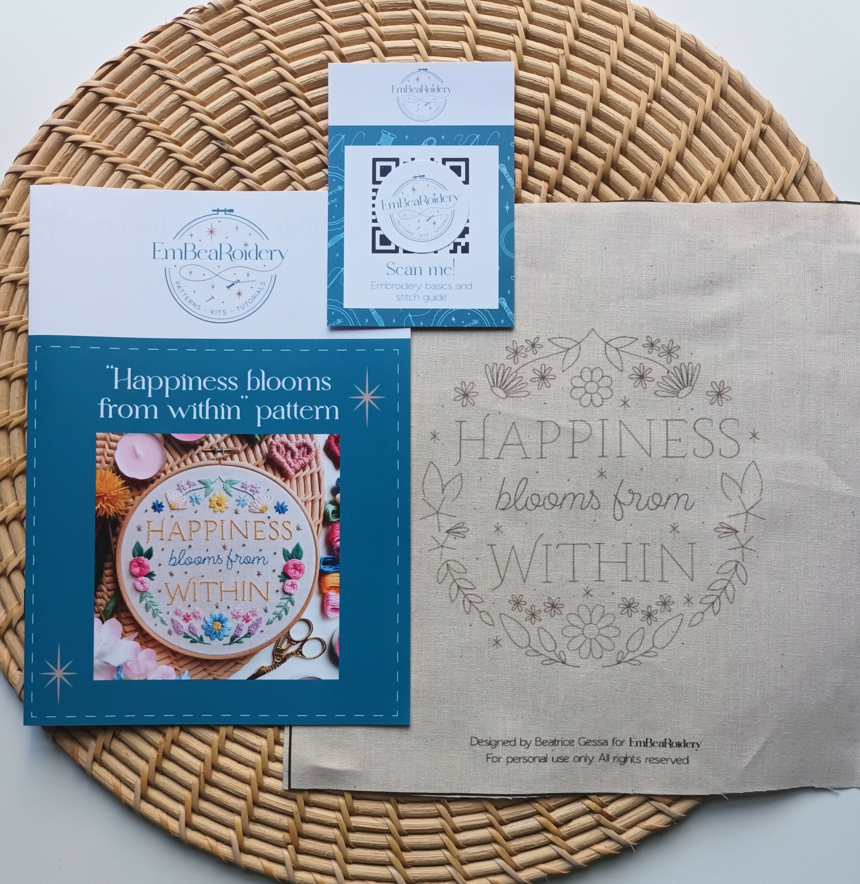 Preprinted Embroidery Pattern For Beginners - Happiness Blooms From Within