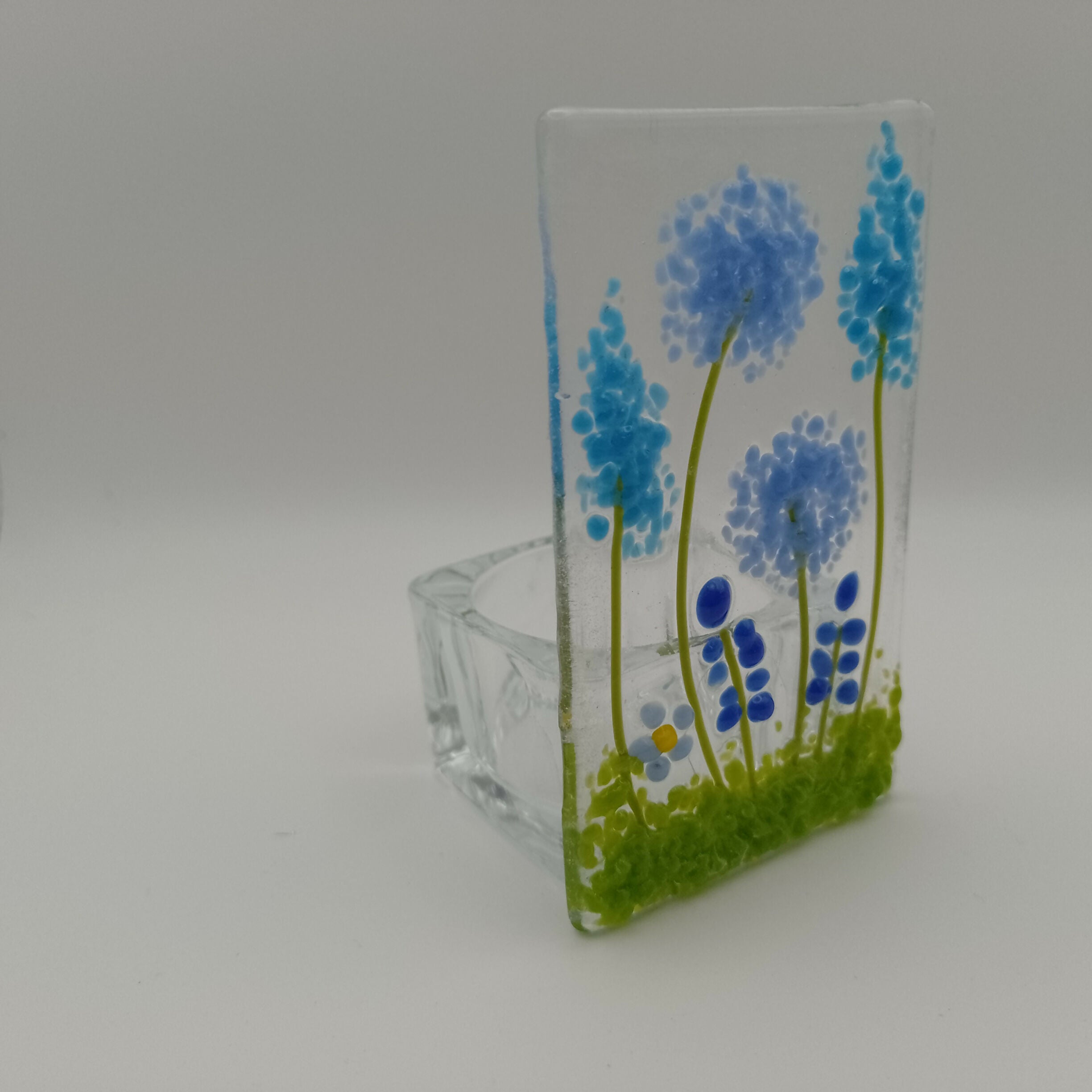 Fused Glass Blue Flower Tealight Holder